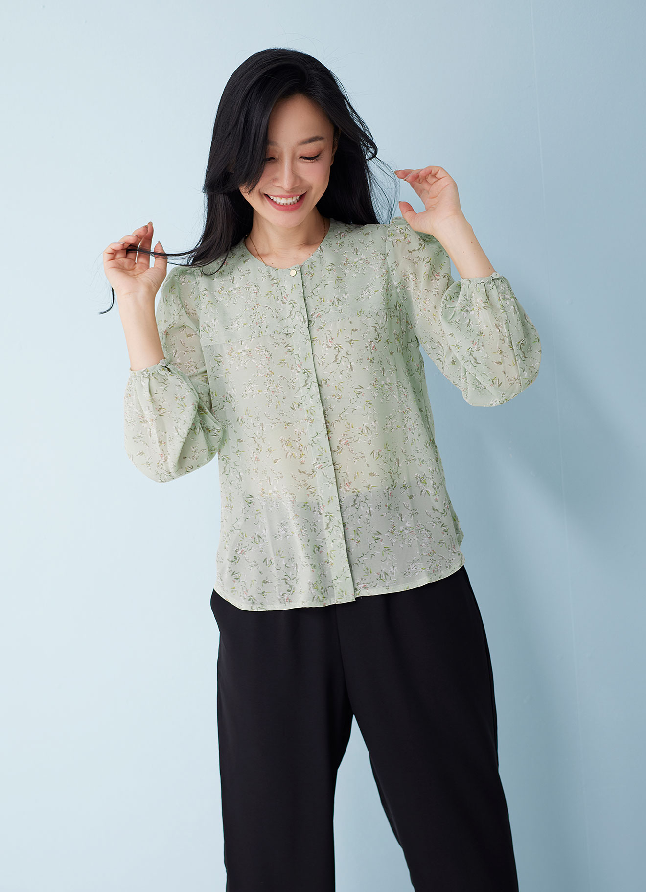 Fog-Green by Long-sleeved Blouse