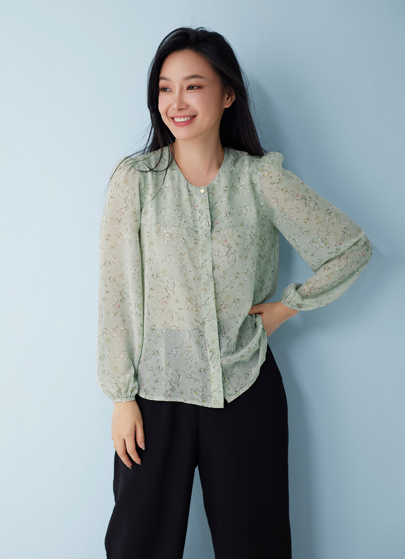 Fog-Green by Long-sleeved Blouse
