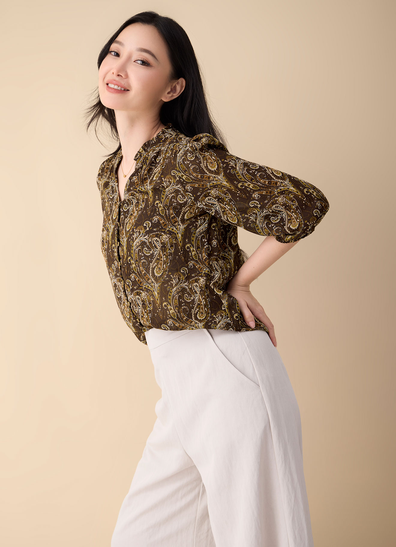 Brunette by Printed Blouse