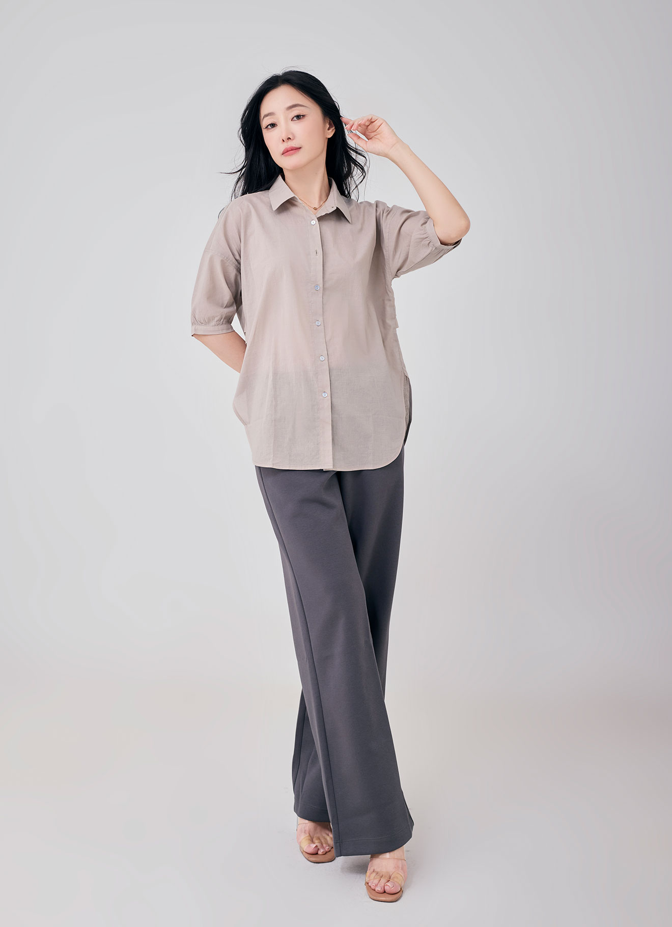 Gray-Morn by Shirt Collor Blouse