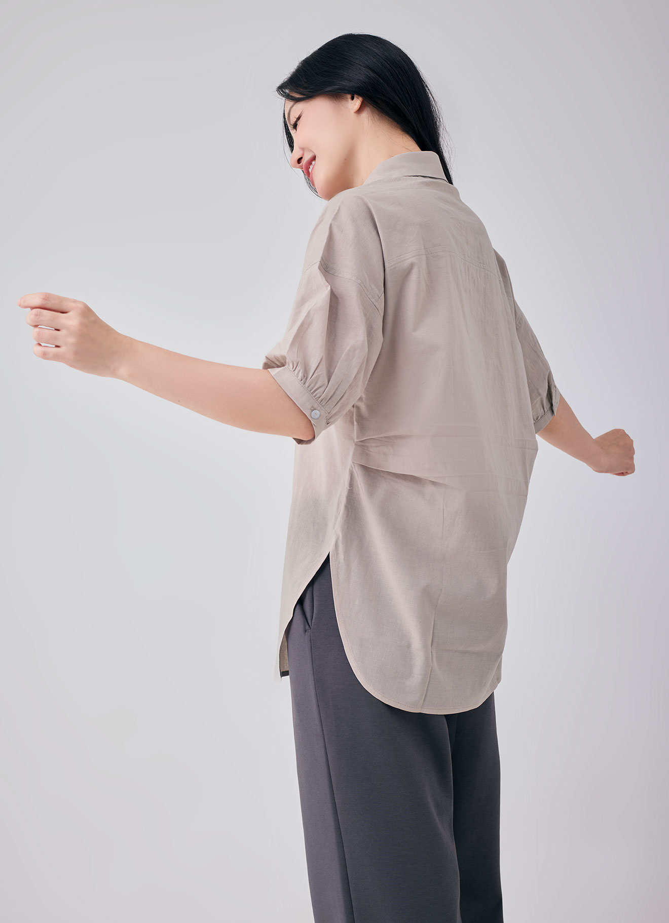 Gray-Morn by Shirt Collor Blouse