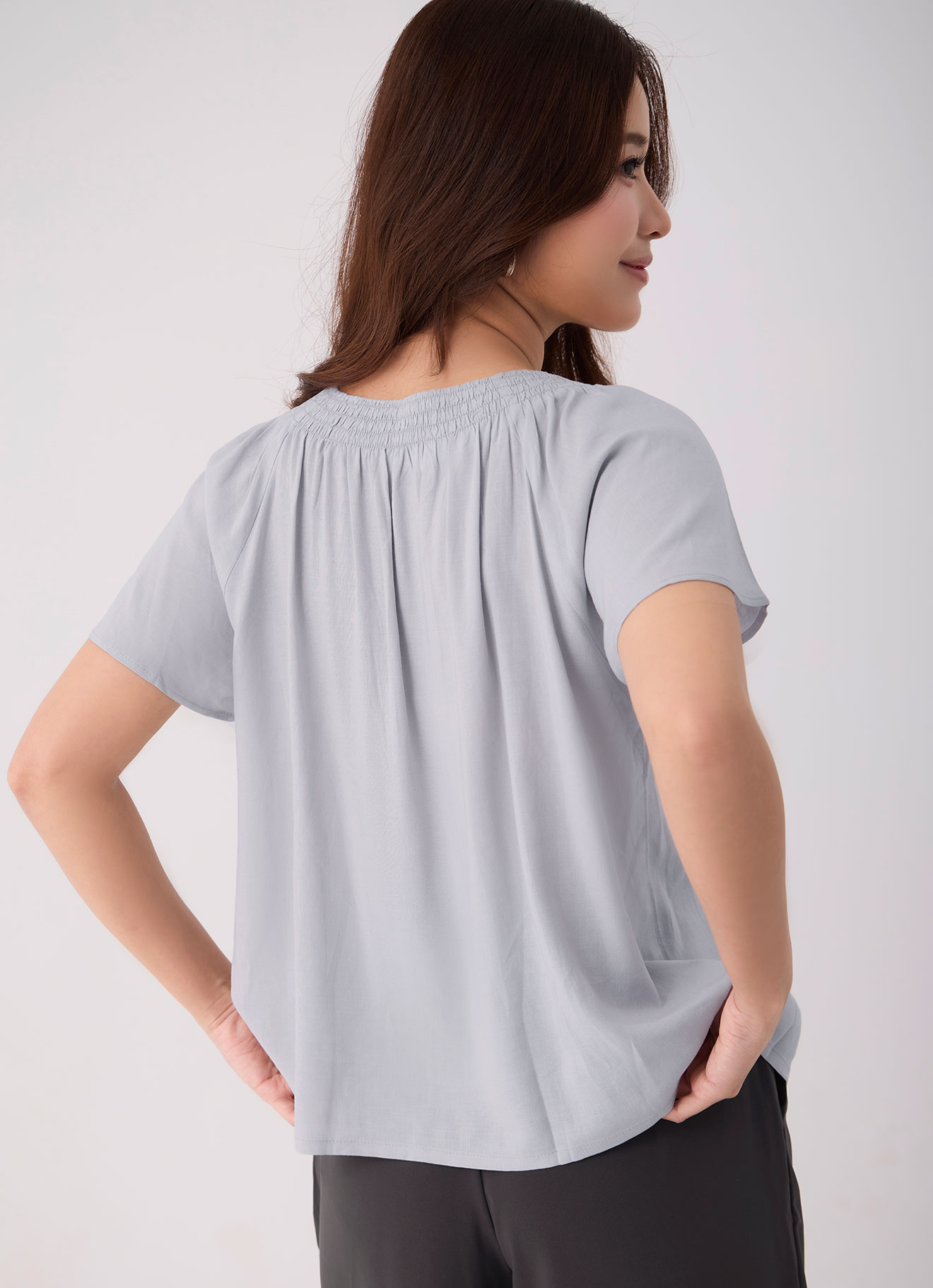 Gray-Violet  by Round Neck Top