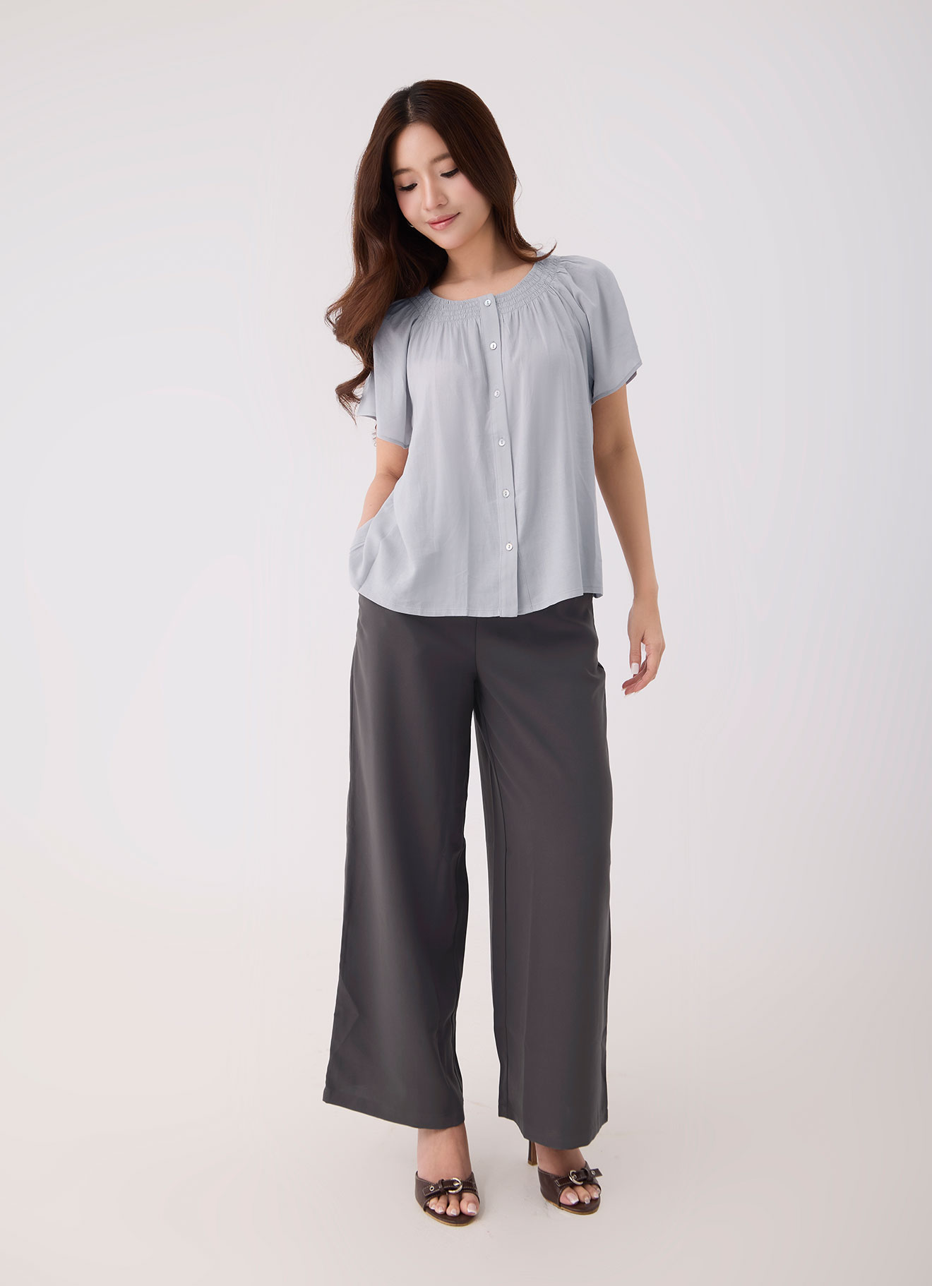 Gray-Violet  by Round Neck Top