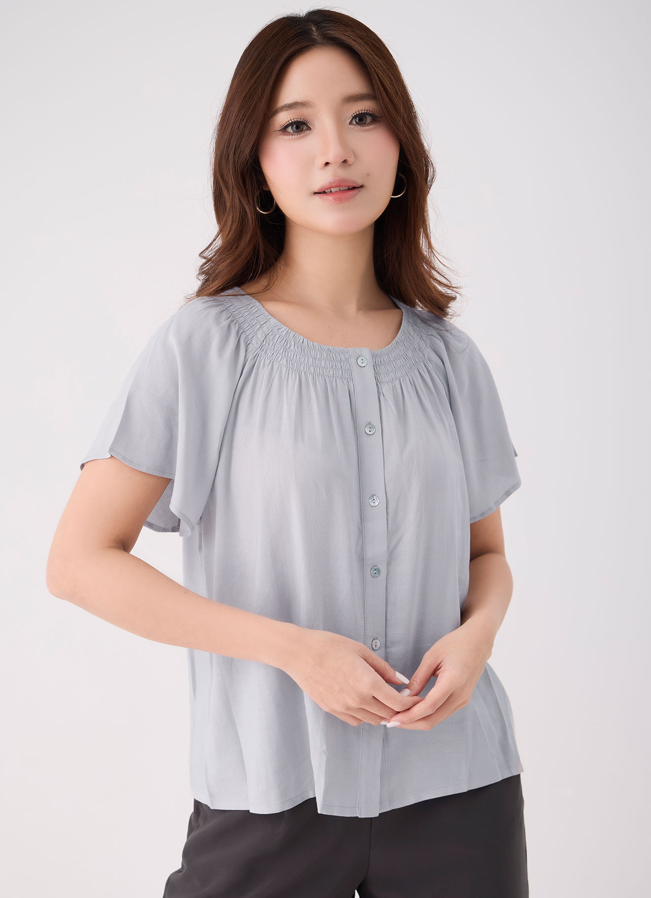 Gray-Violet  by Round Neck Top