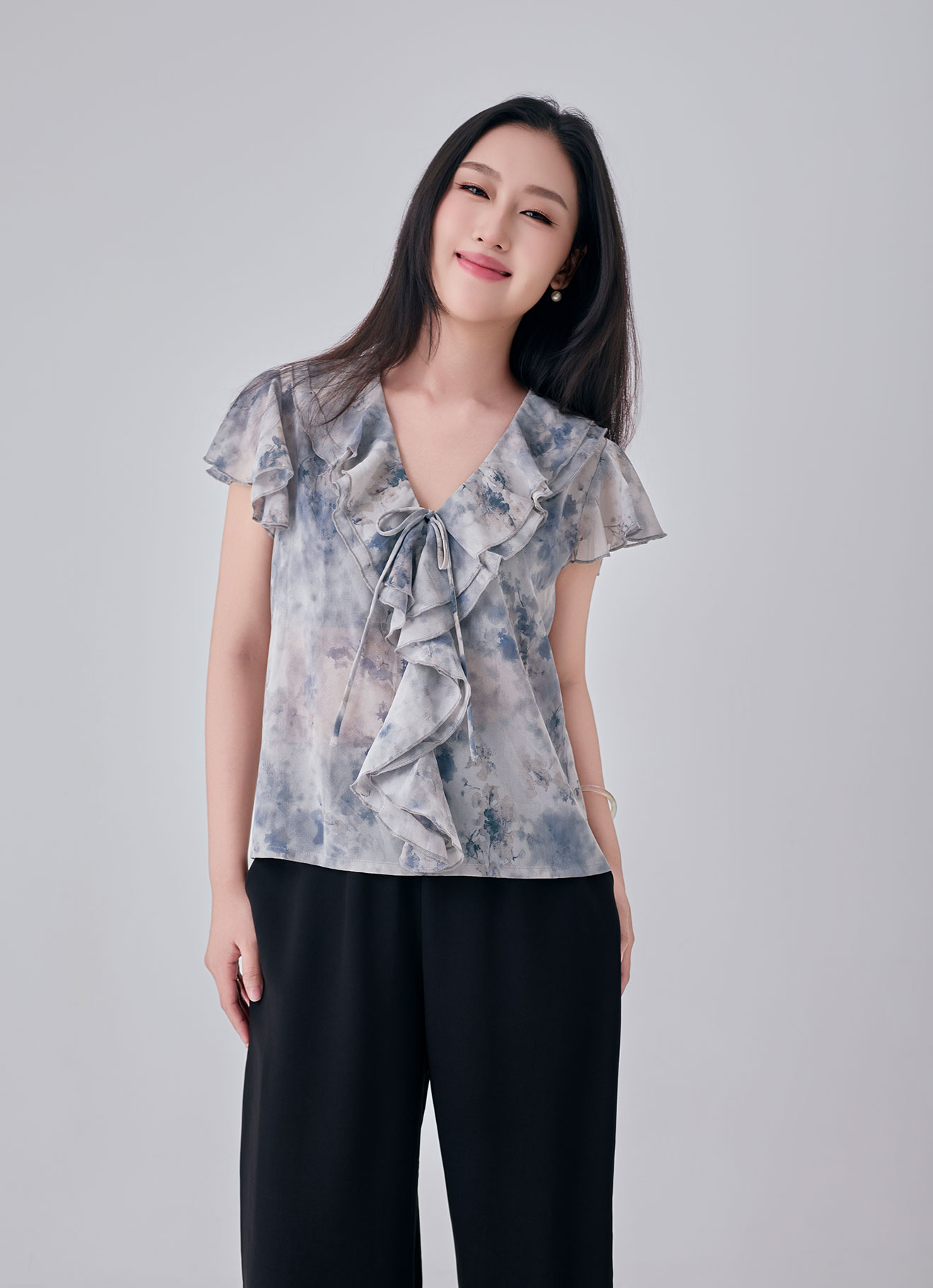 Gray-Violet by Pleated Blouse