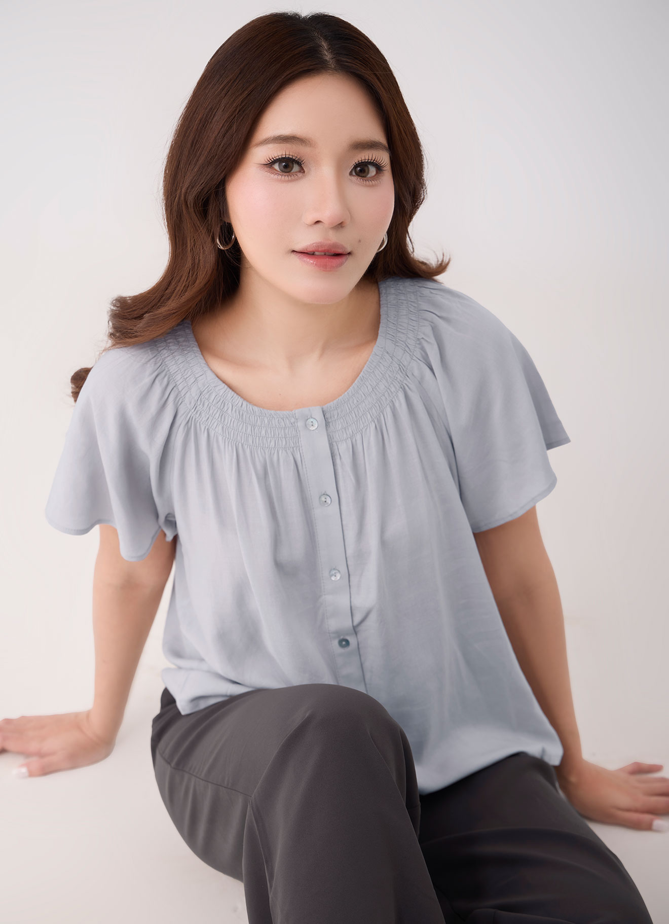 Gray-Violet  by Round Neck Top