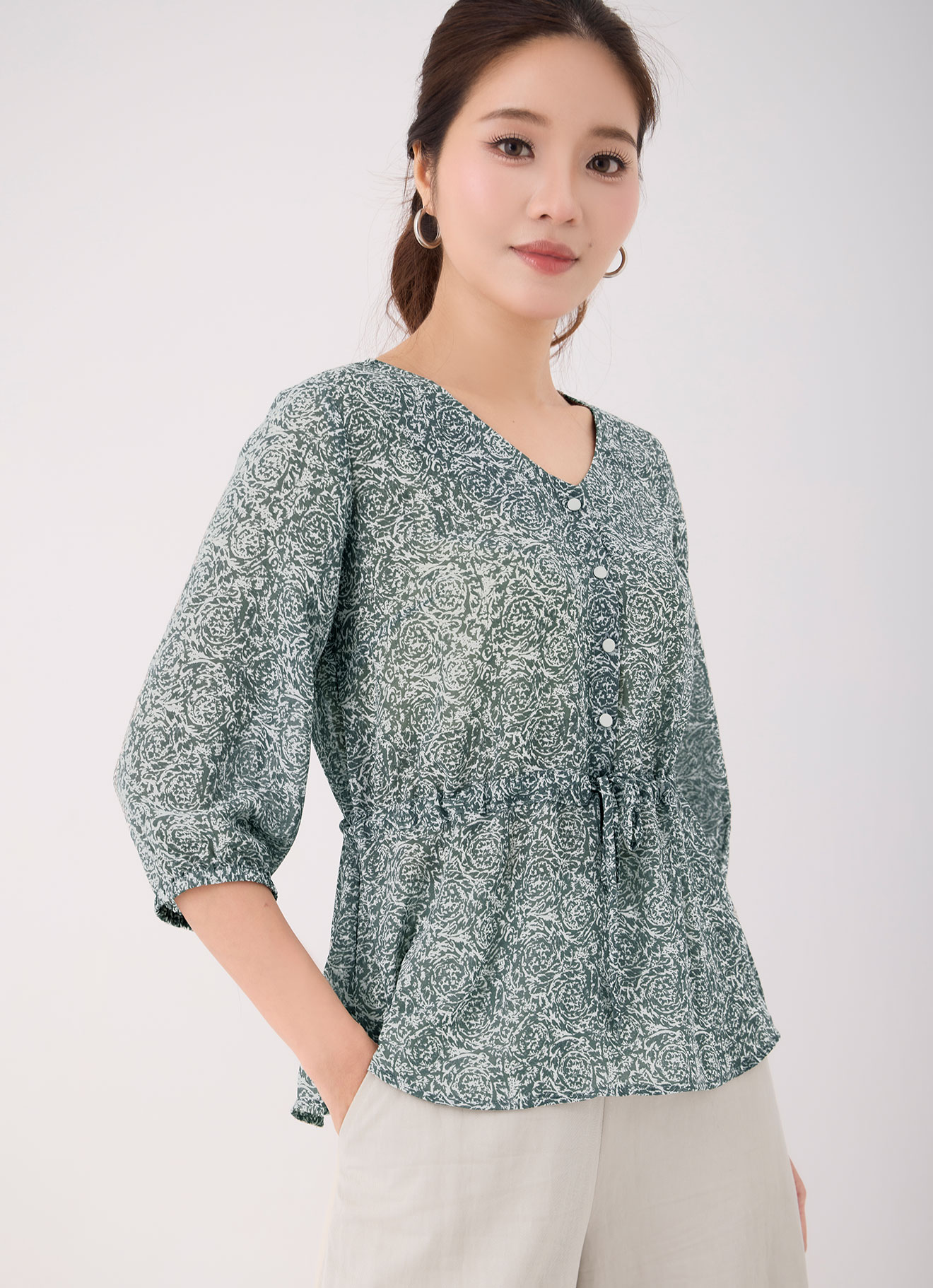 Green-Bay by V-Neck Blouse