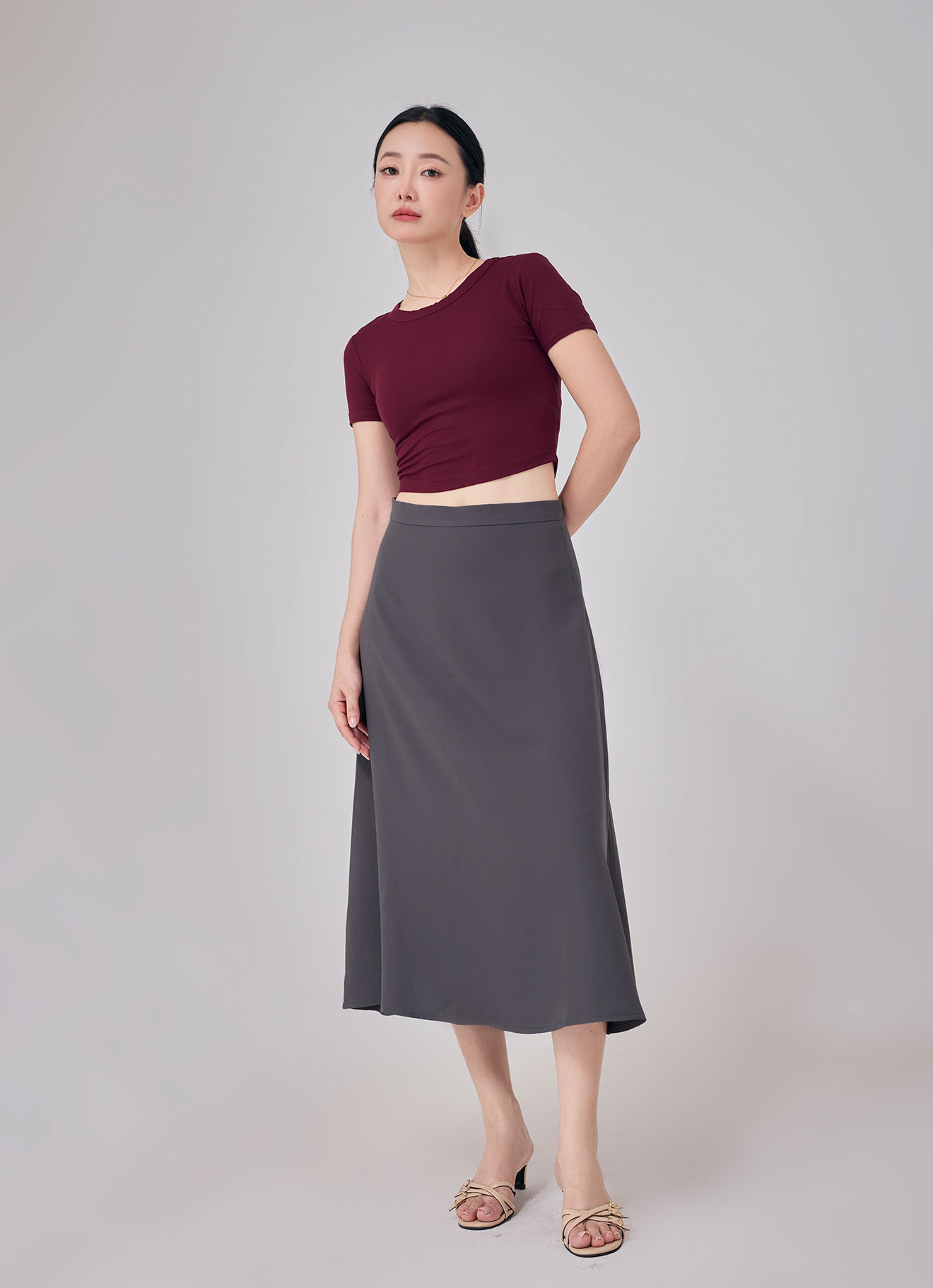 Gunmetal by midi skirt