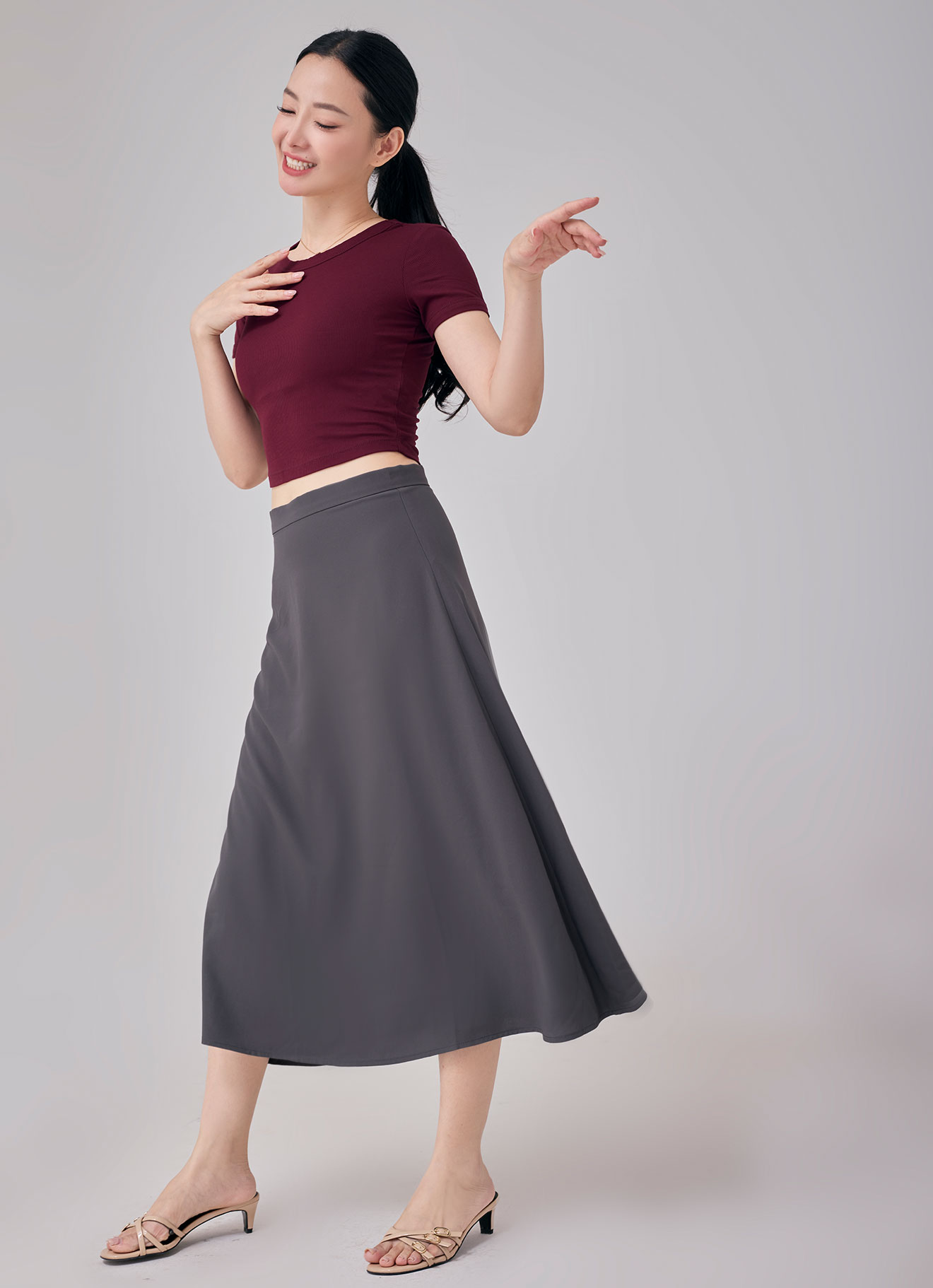 Gunmetal by midi skirt