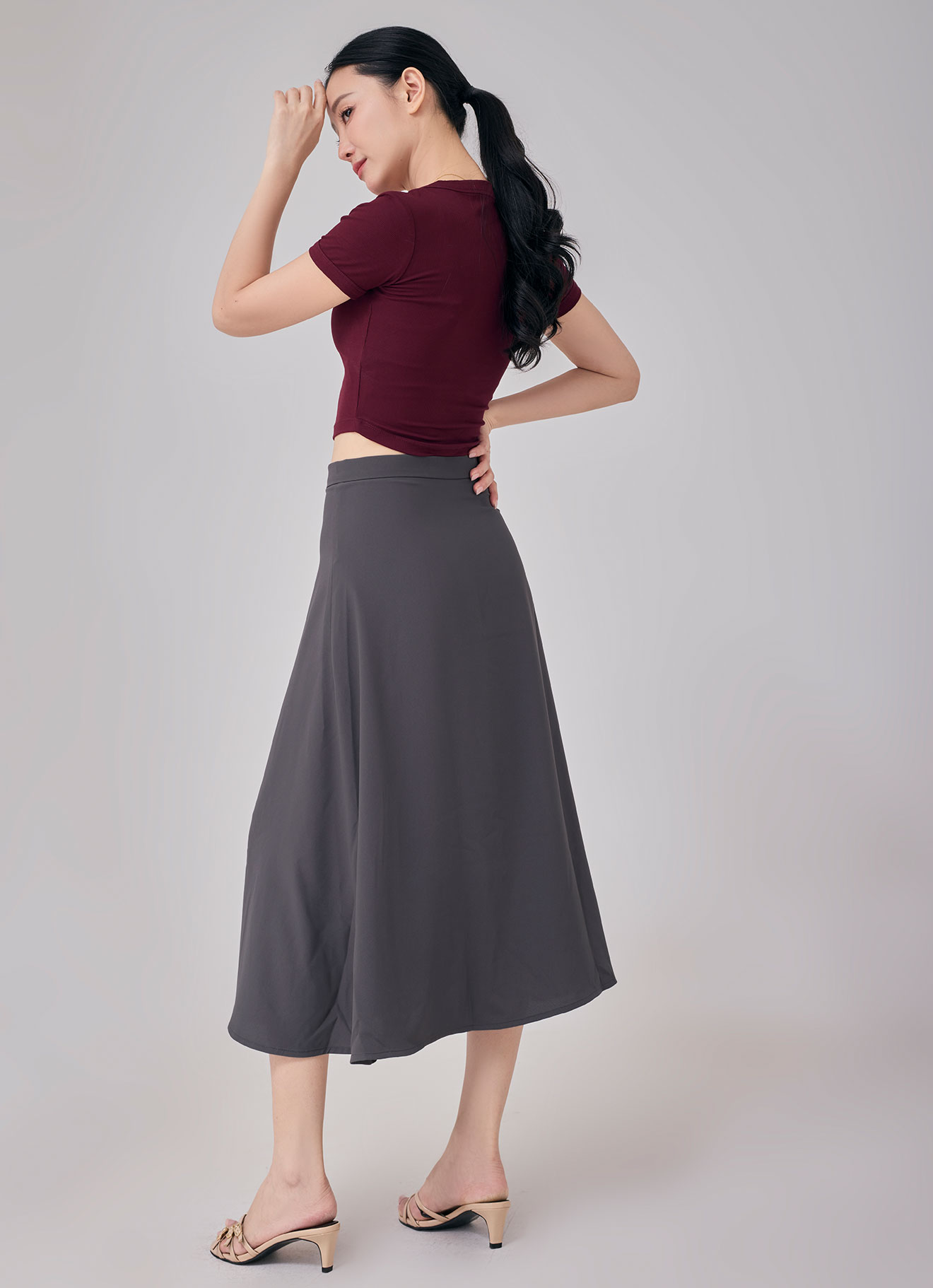 Gunmetal by midi skirt