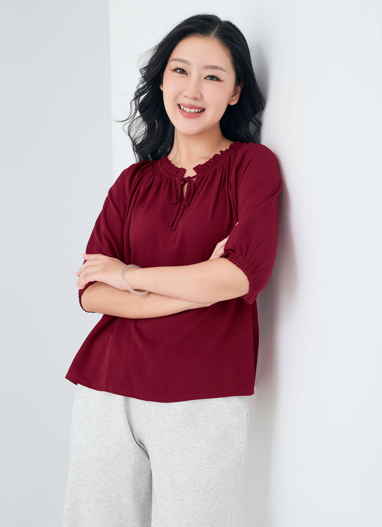 Jester-Red by Tie Neck Top