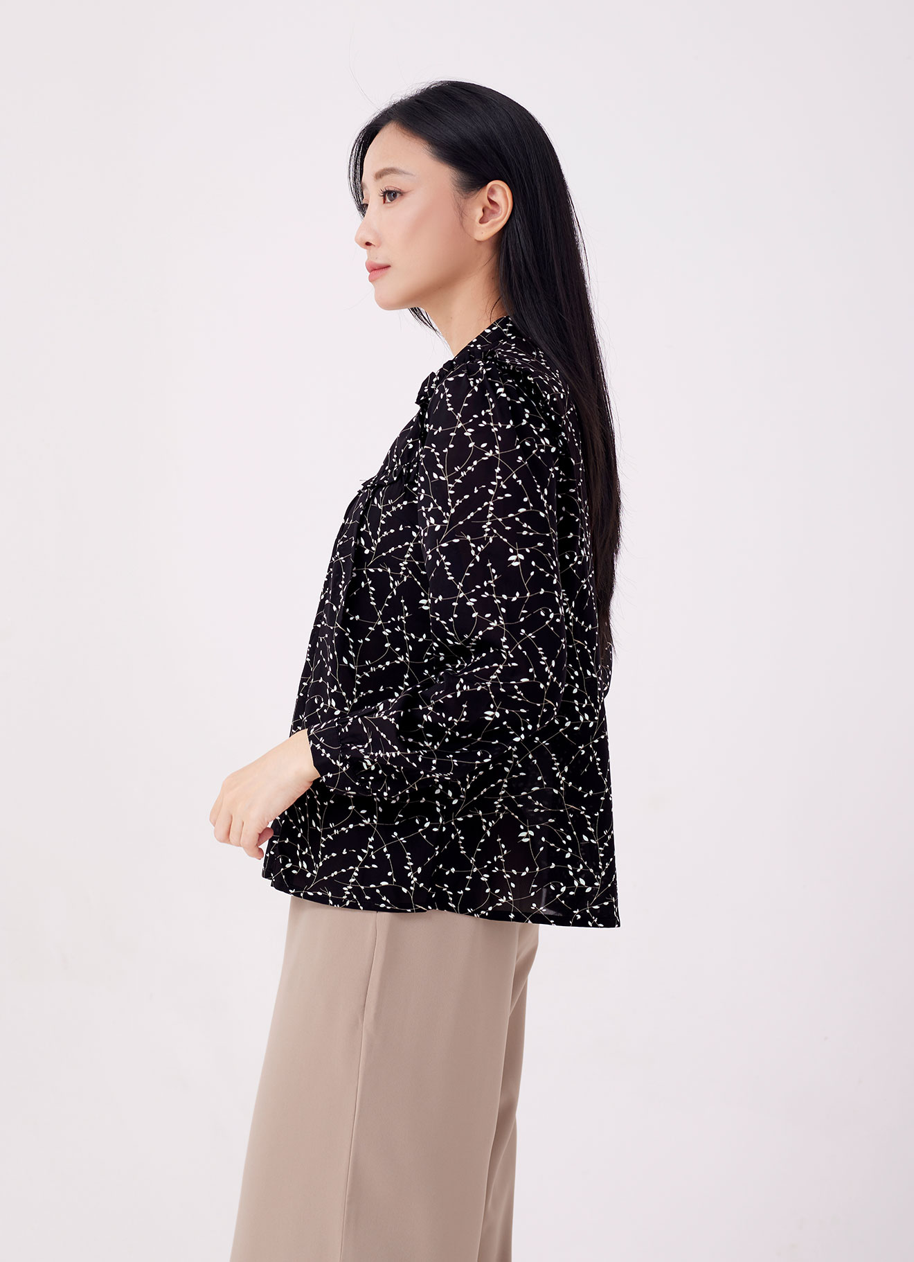 Jet-Black  by Long Sleeve Blouse