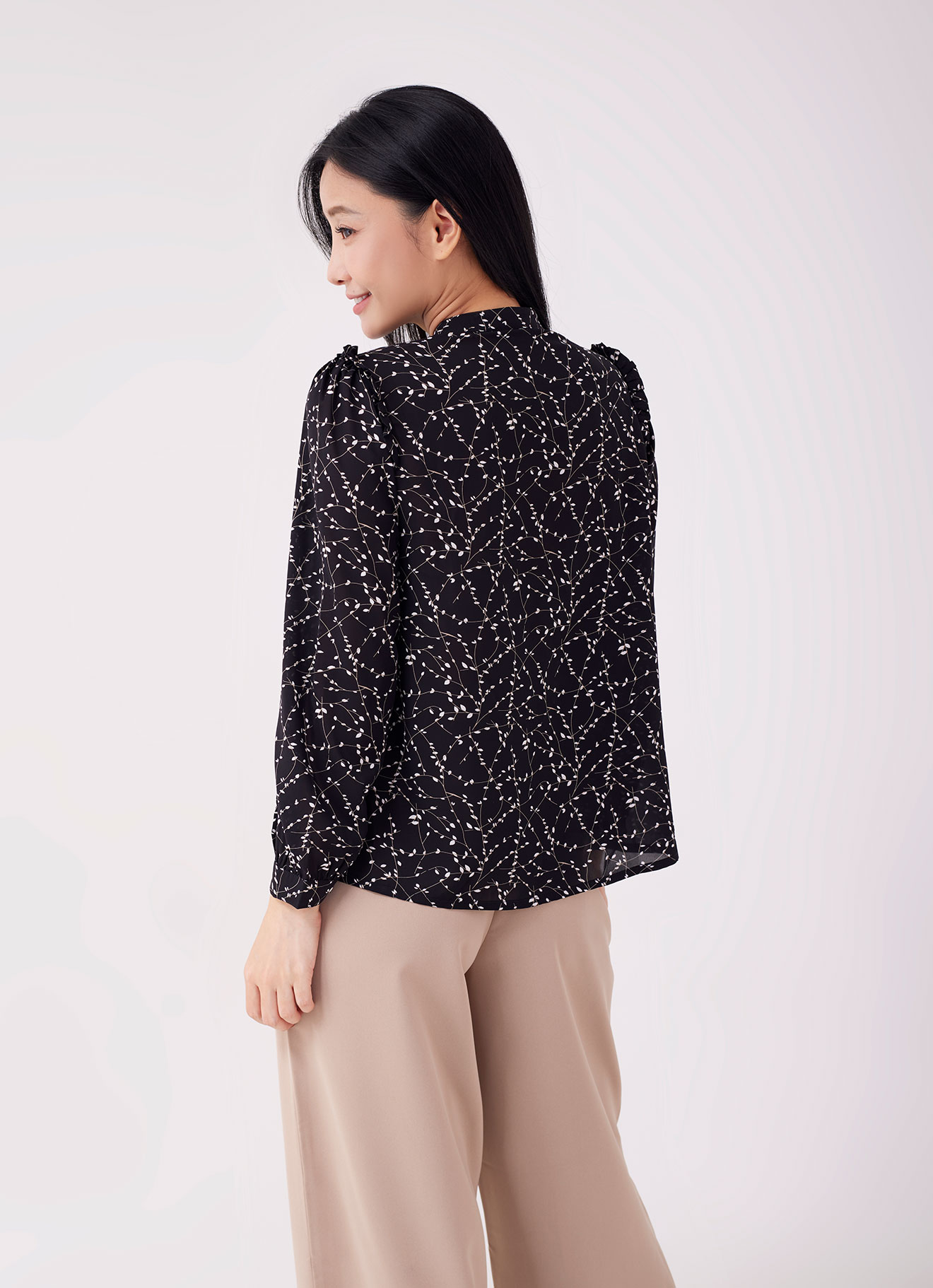 Jet-Black  by Long Sleeve Blouse