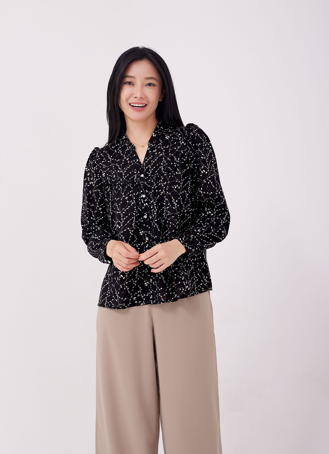 Jet-Black  by Long Sleeve Blouse