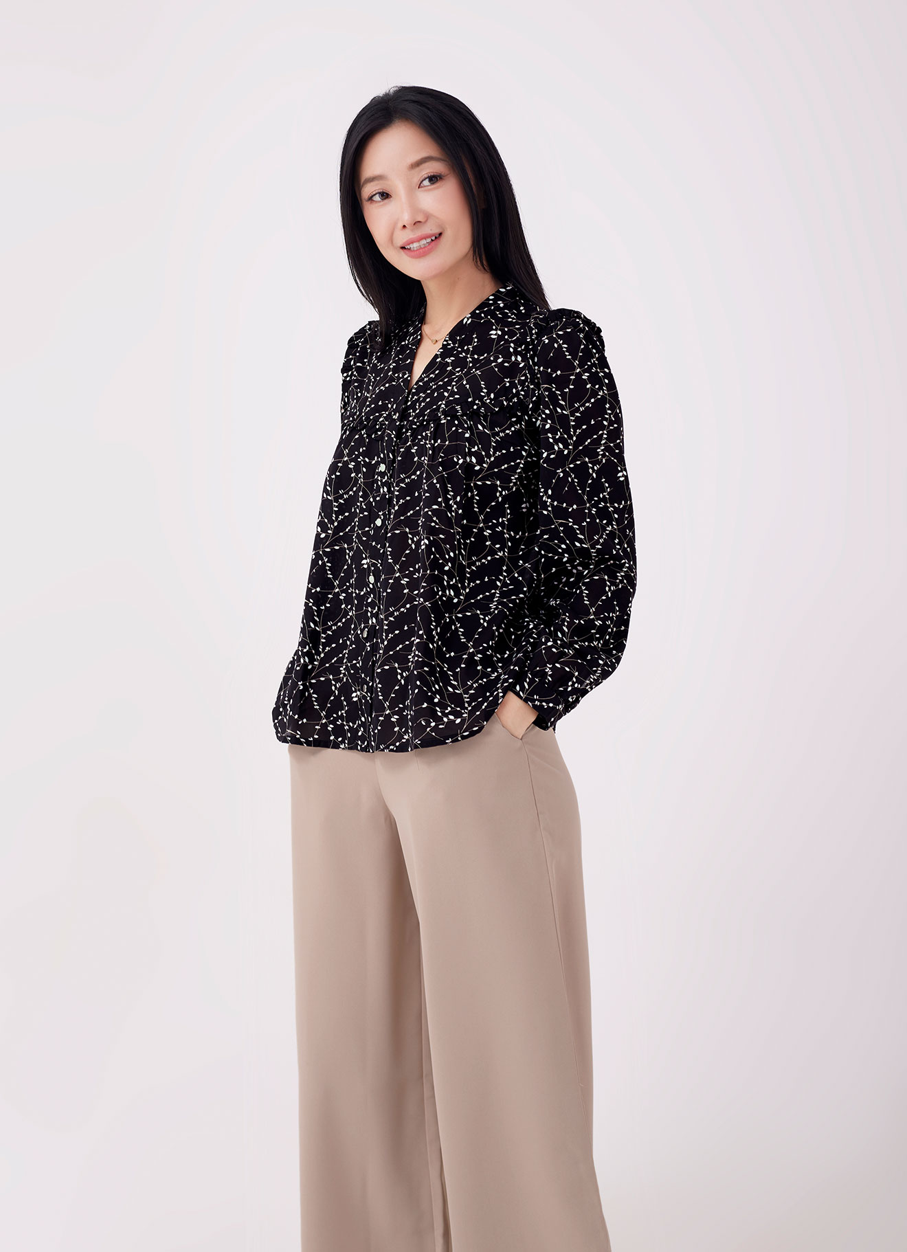 Jet-Black  by Long Sleeve Blouse