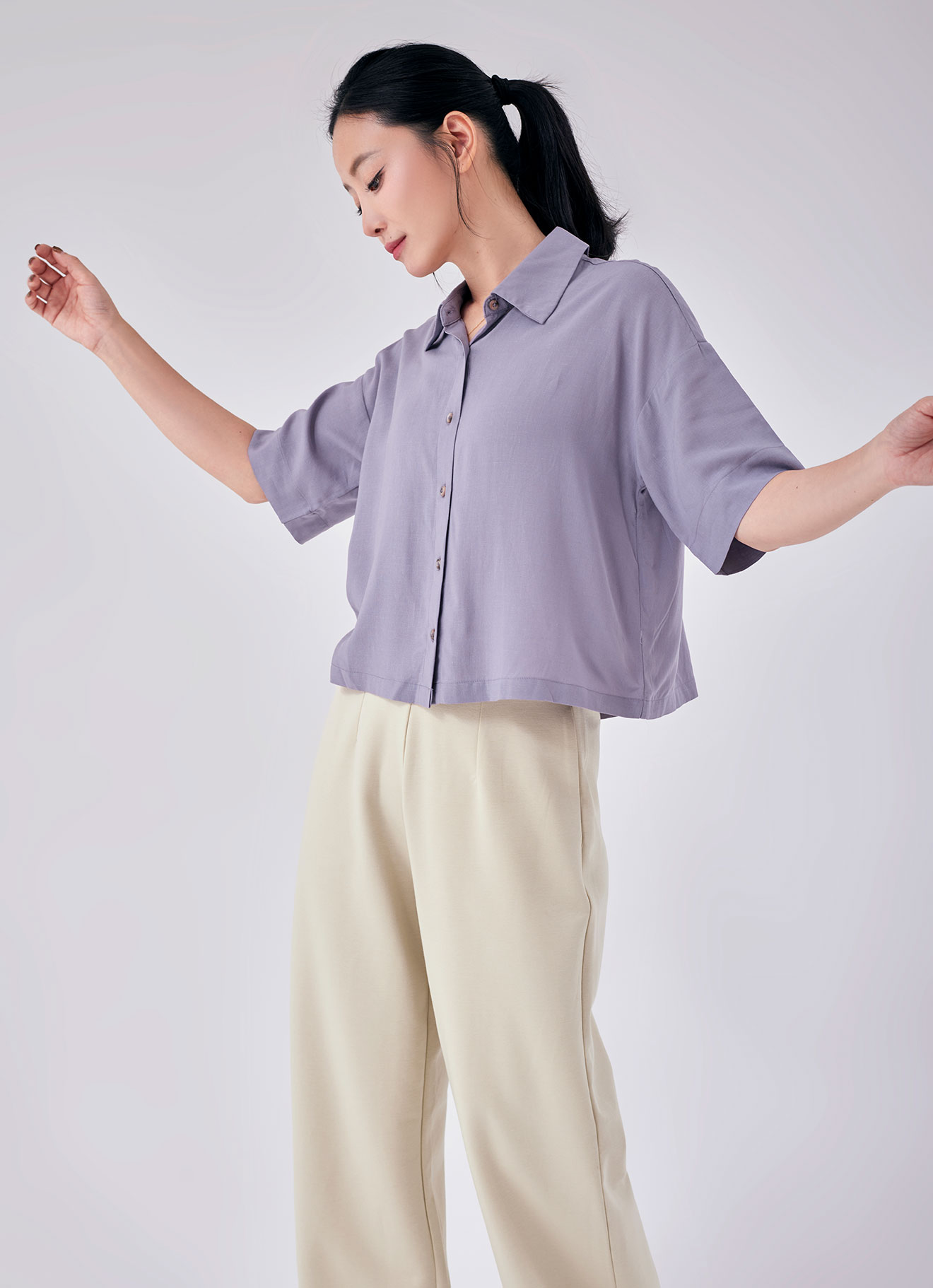 Lavender-Gray  by Shirt Collar Blouse