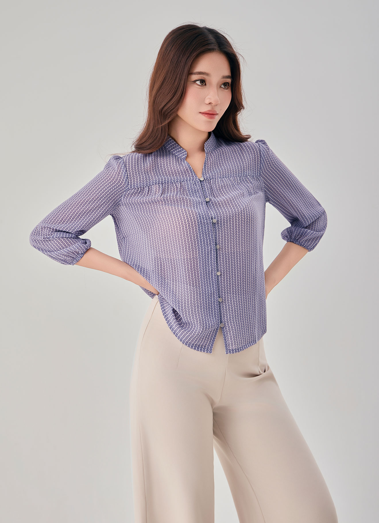 Lavender-Gray by Sleeve Blouse