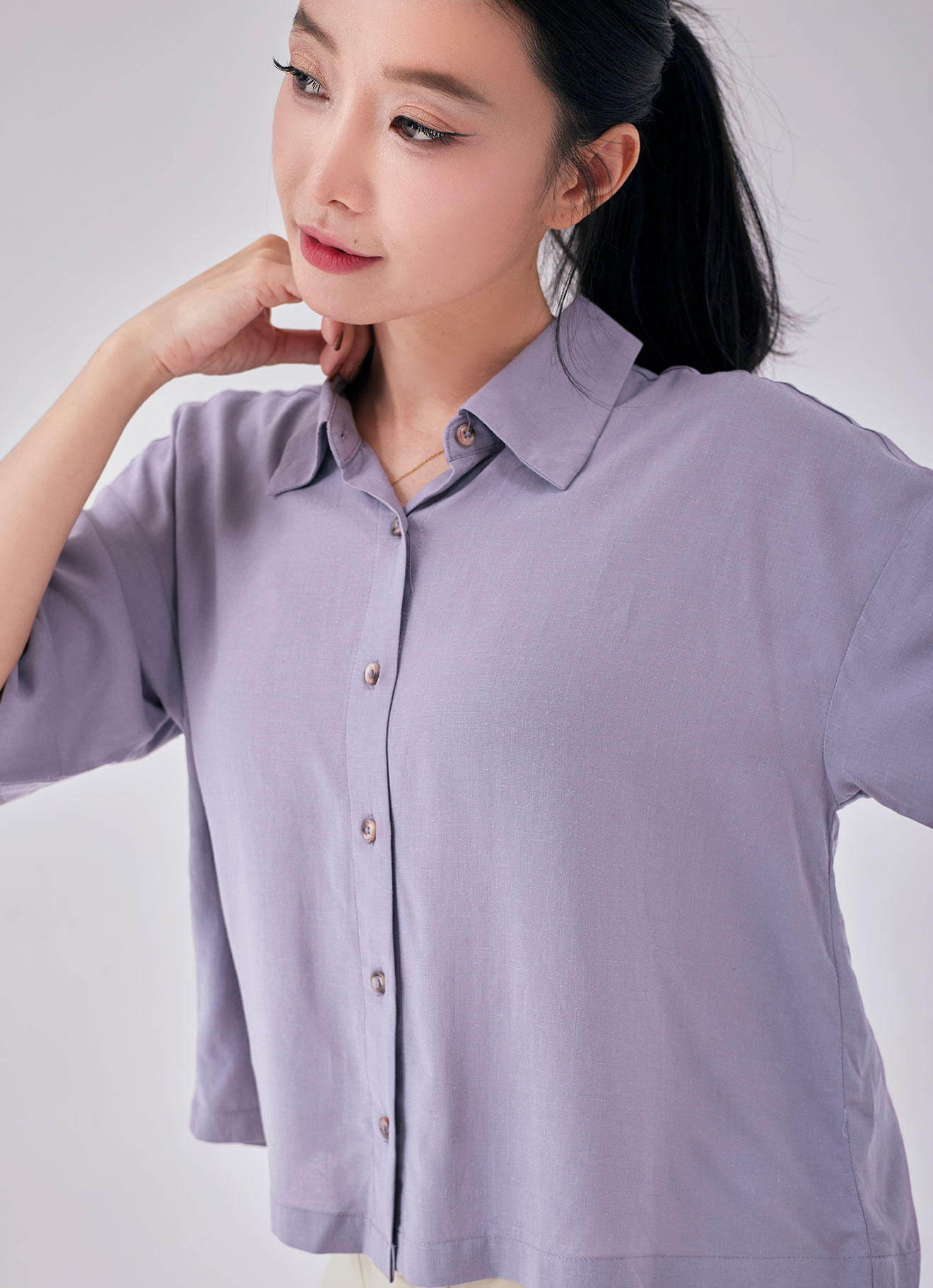 Lavender-Gray  by Shirt Collar Blouse