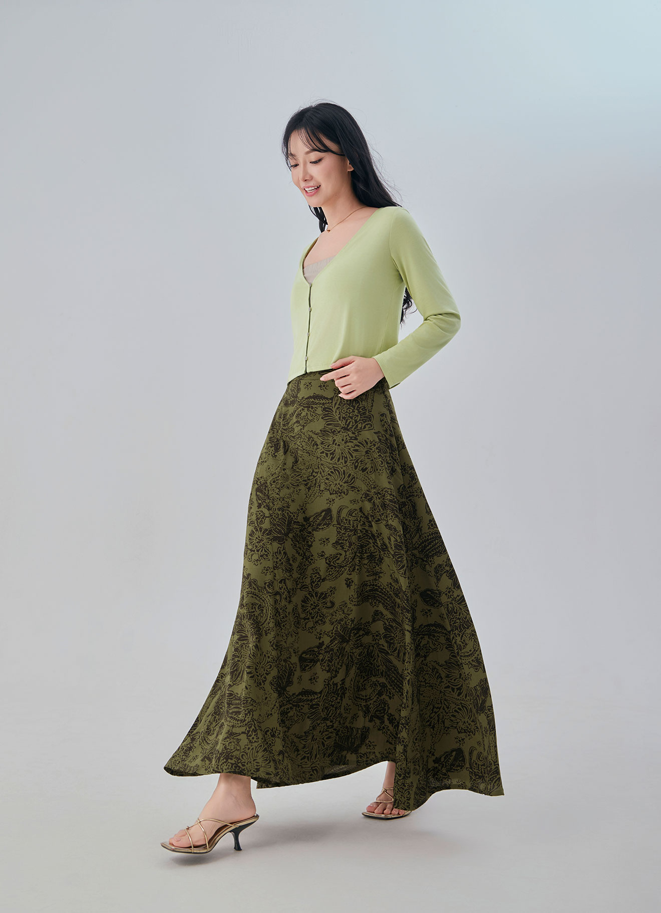 Lizard by Printed A-Line Midi Skirt