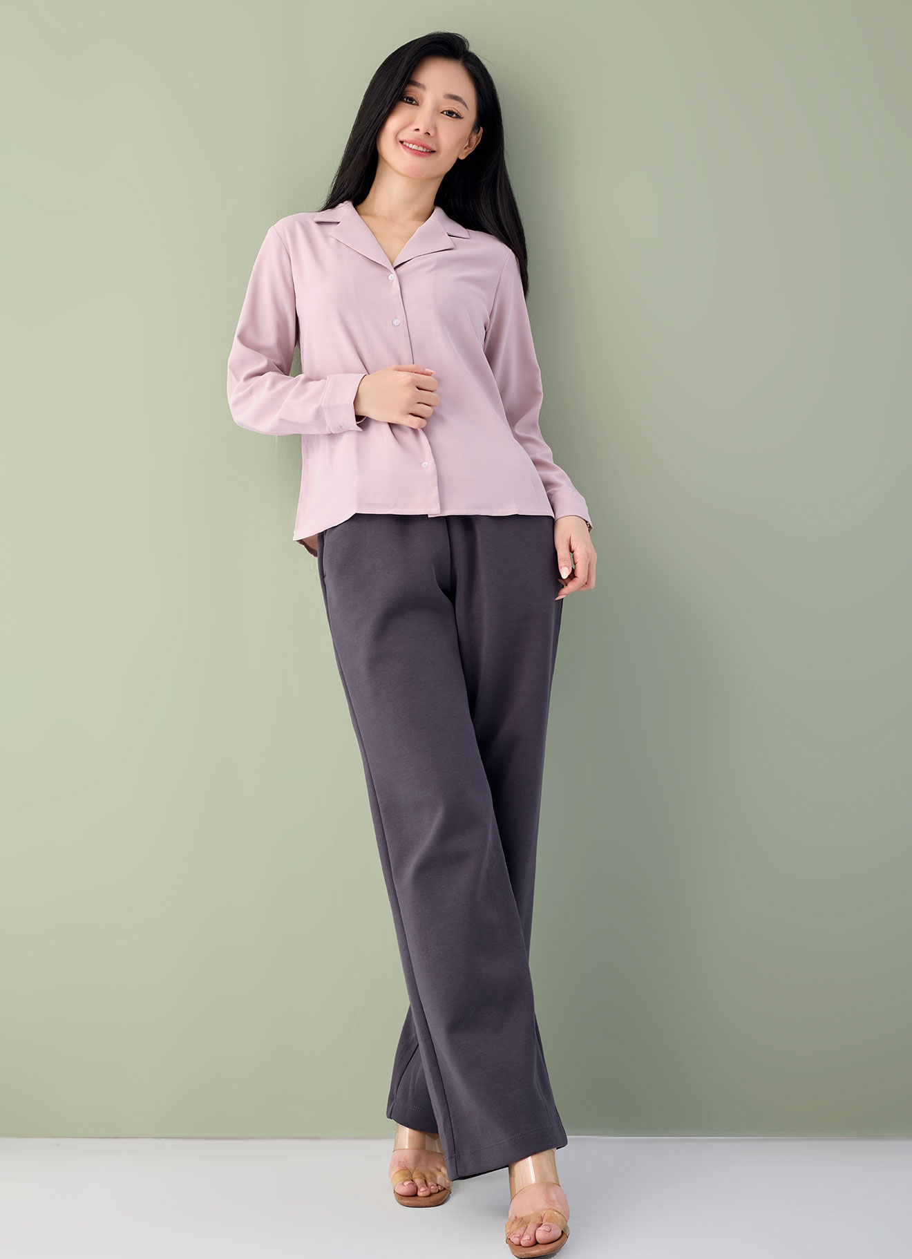 Mauve-Chalk by Long Sleeve Blouse