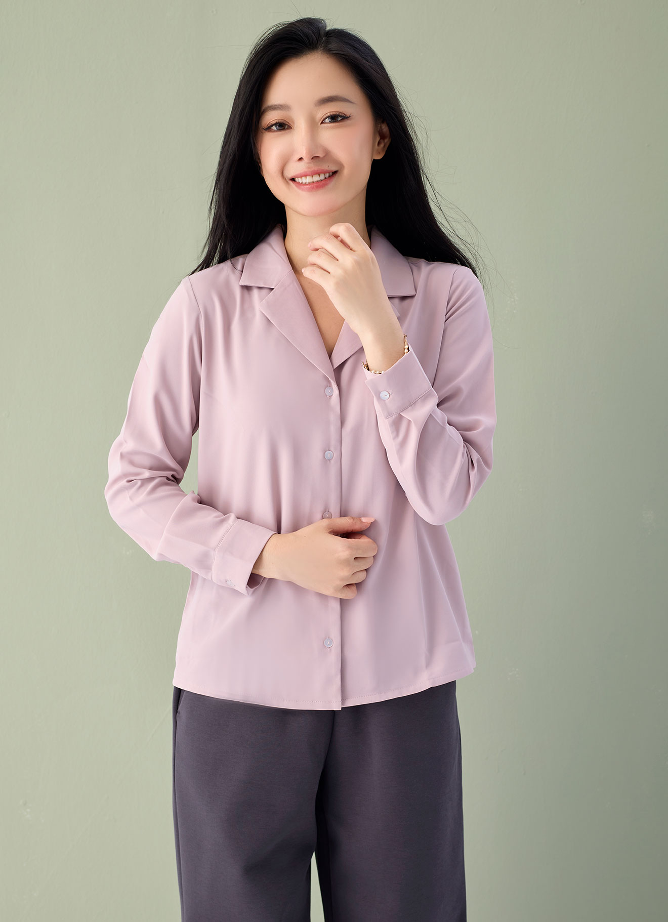 Mauve-Chalk by Long Sleeve Blouse