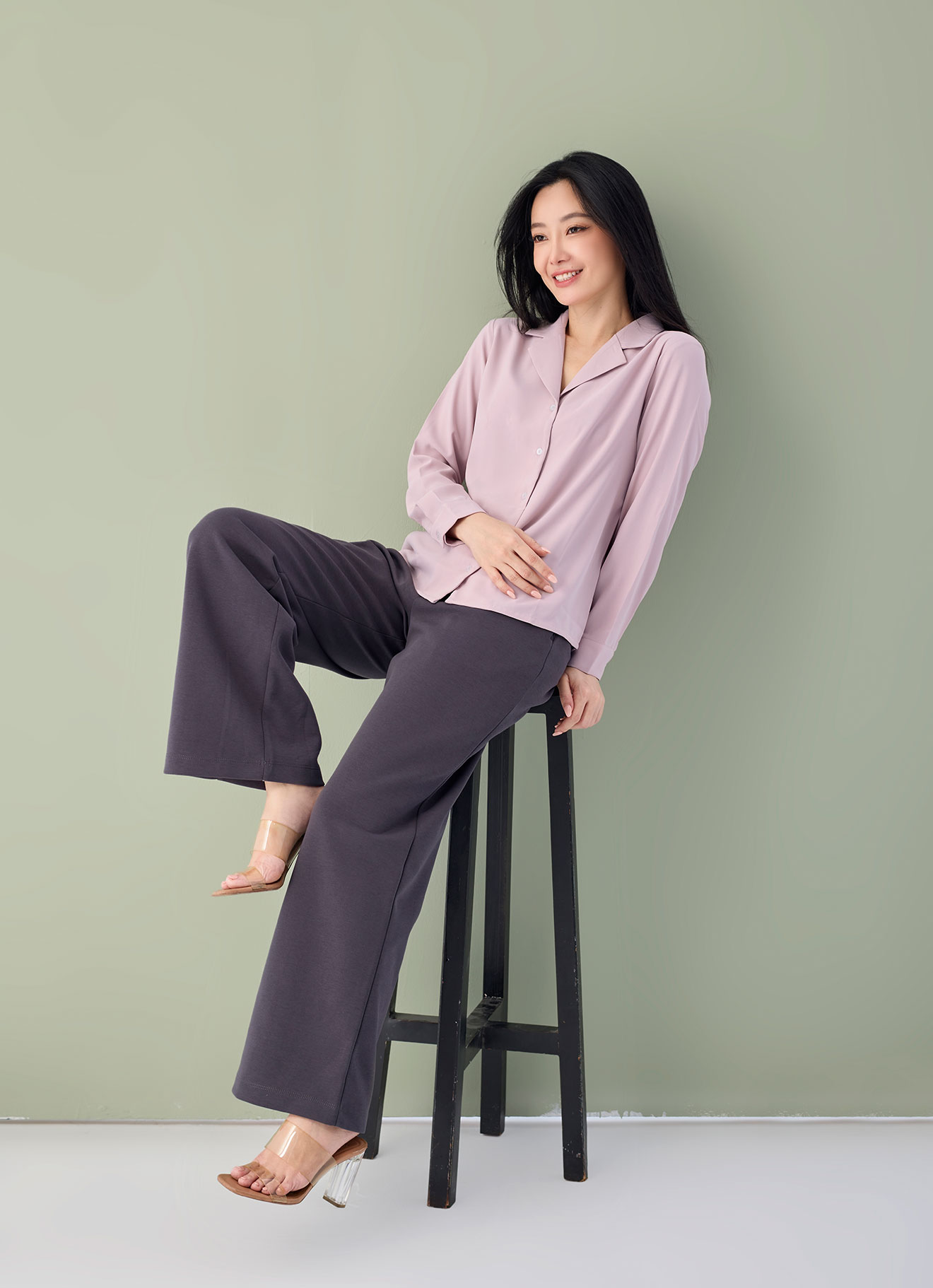 Mauve-Chalk by Long Sleeve Blouse