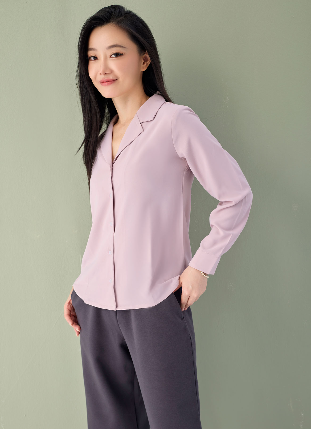 Mauve-Chalk by Long Sleeve Blouse