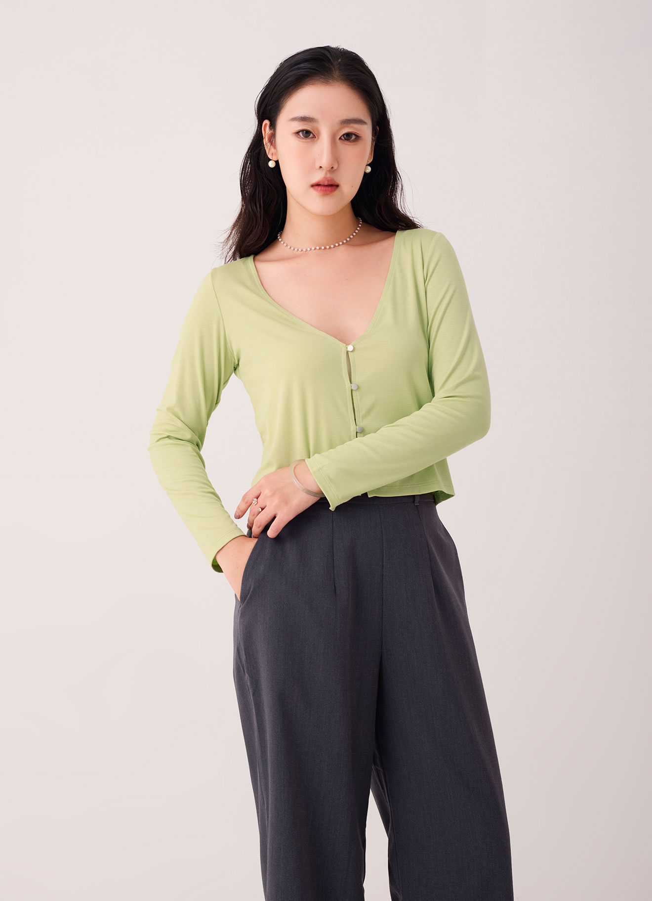Mellow-Green by V-Neck Top