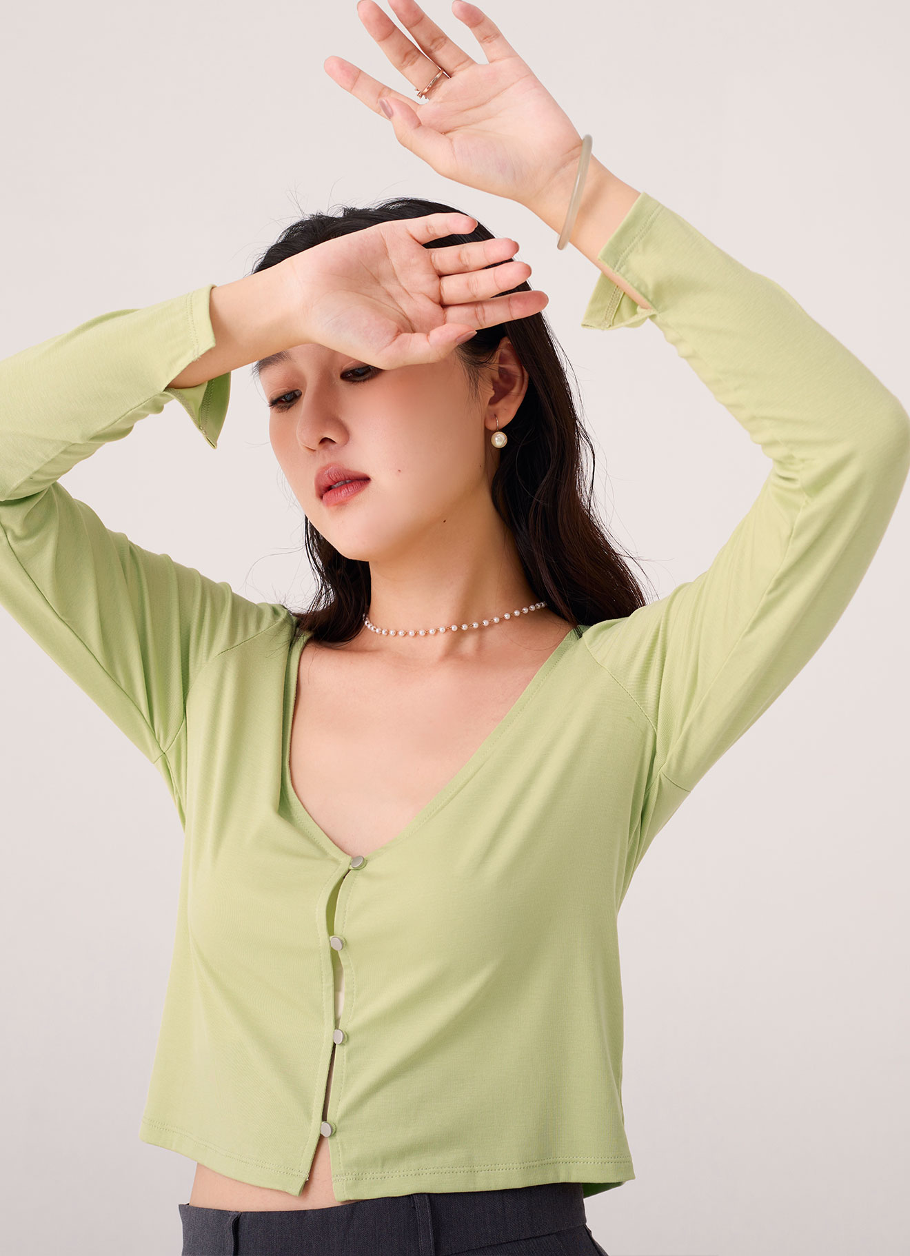 Mellow-Green by V-Neck Top