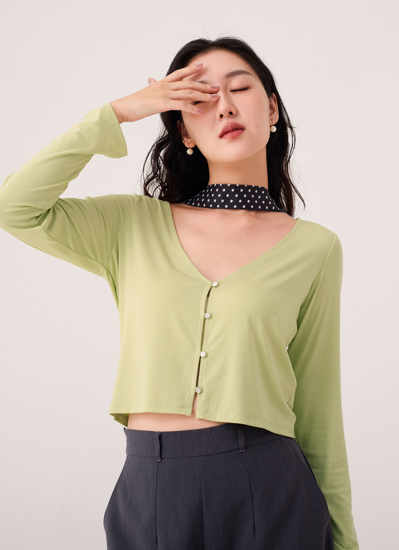 Mellow-Green by V-Neck Top