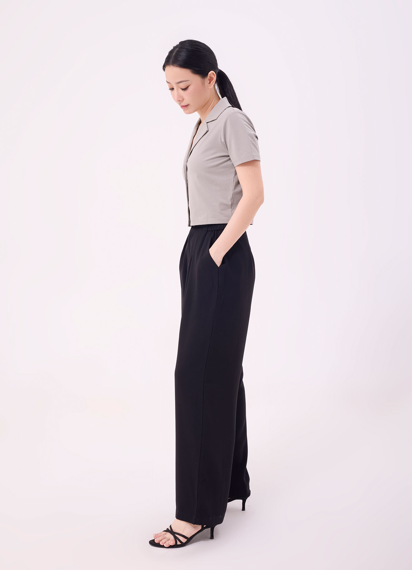 Moonless-Night  by Pleated Wide-Leg Pants