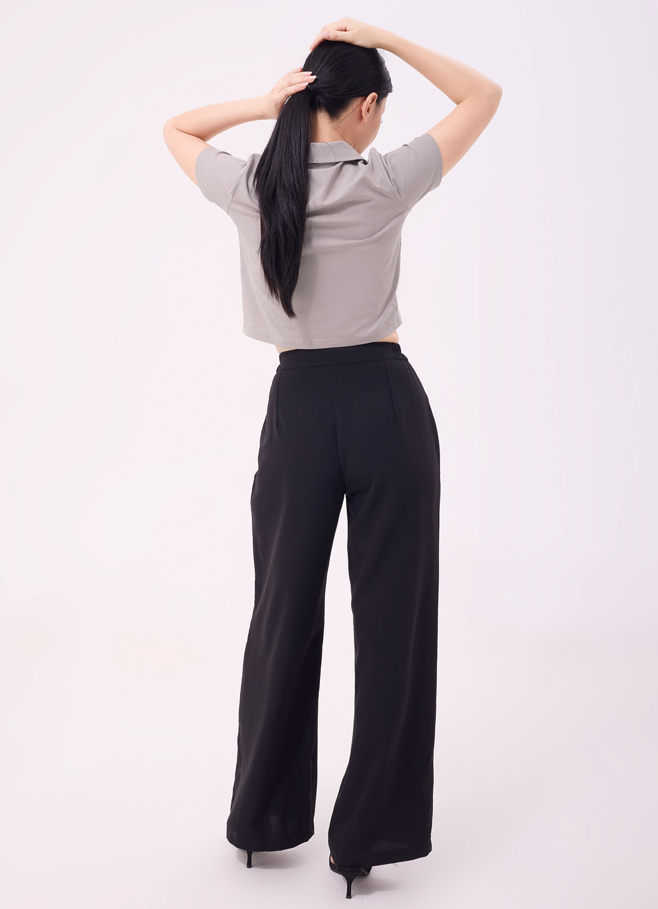 Moonless-Night  by Pleated Wide-Leg Pants