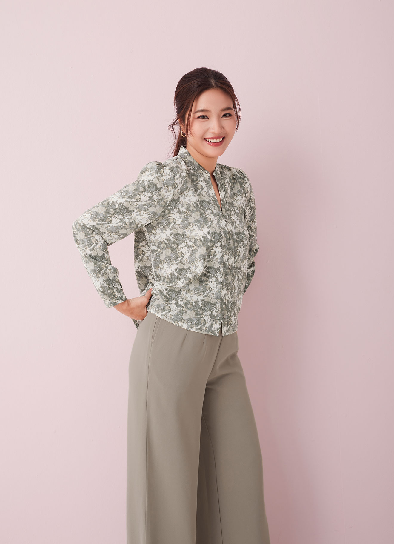 Neutral-Gray  by Long Sleeve Blouse