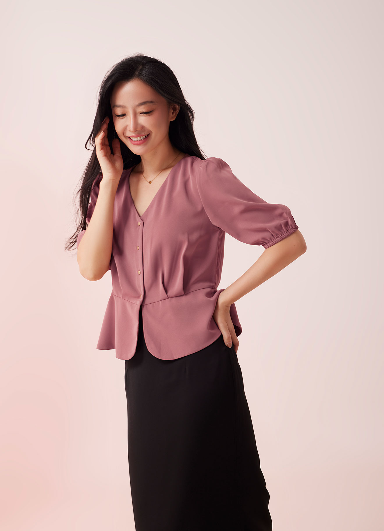Old-Rose  by V-Neck Blouse