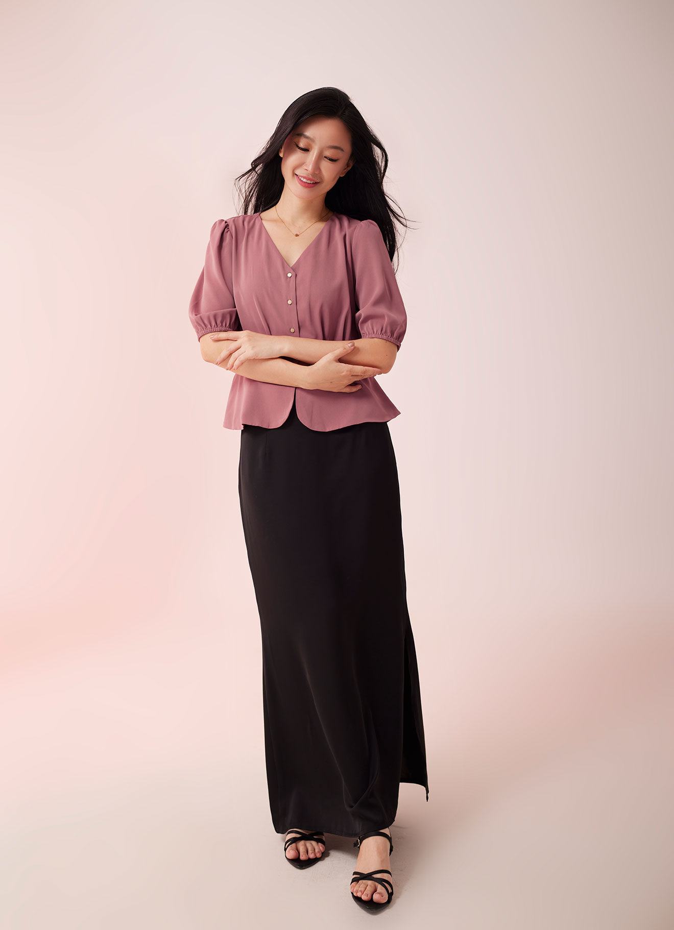 Old-Rose  by V-Neck Blouse