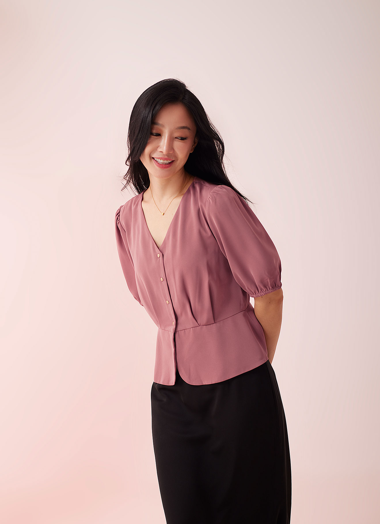 Old-Rose  by V-Neck Blouse