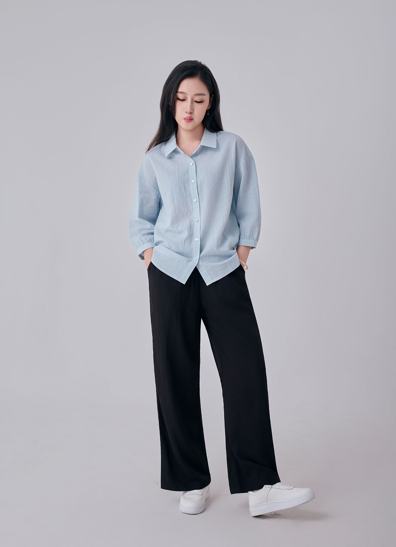 Pale-Blue by Shirt Collor Blouse
