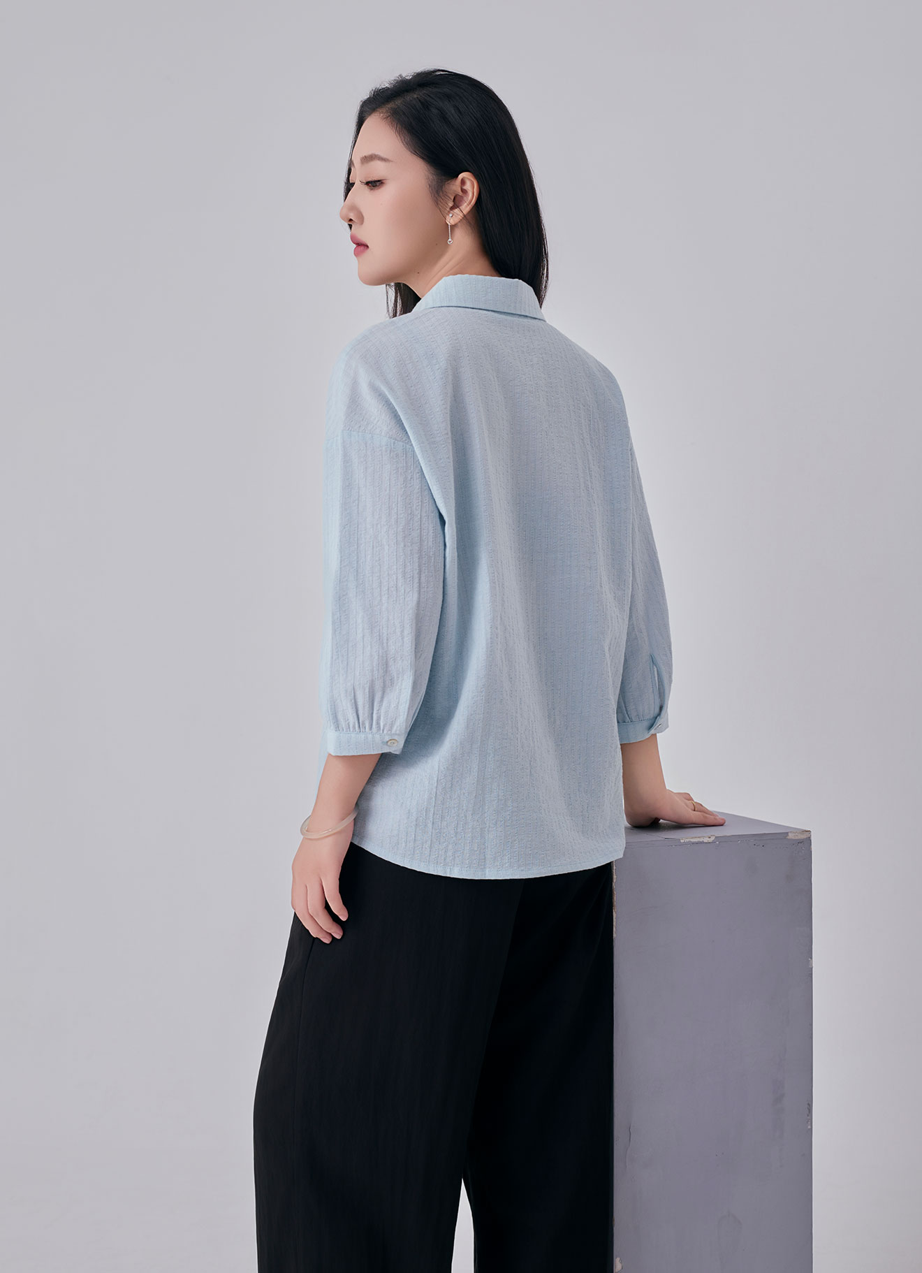 Pale-Blue by Shirt Collor Blouse