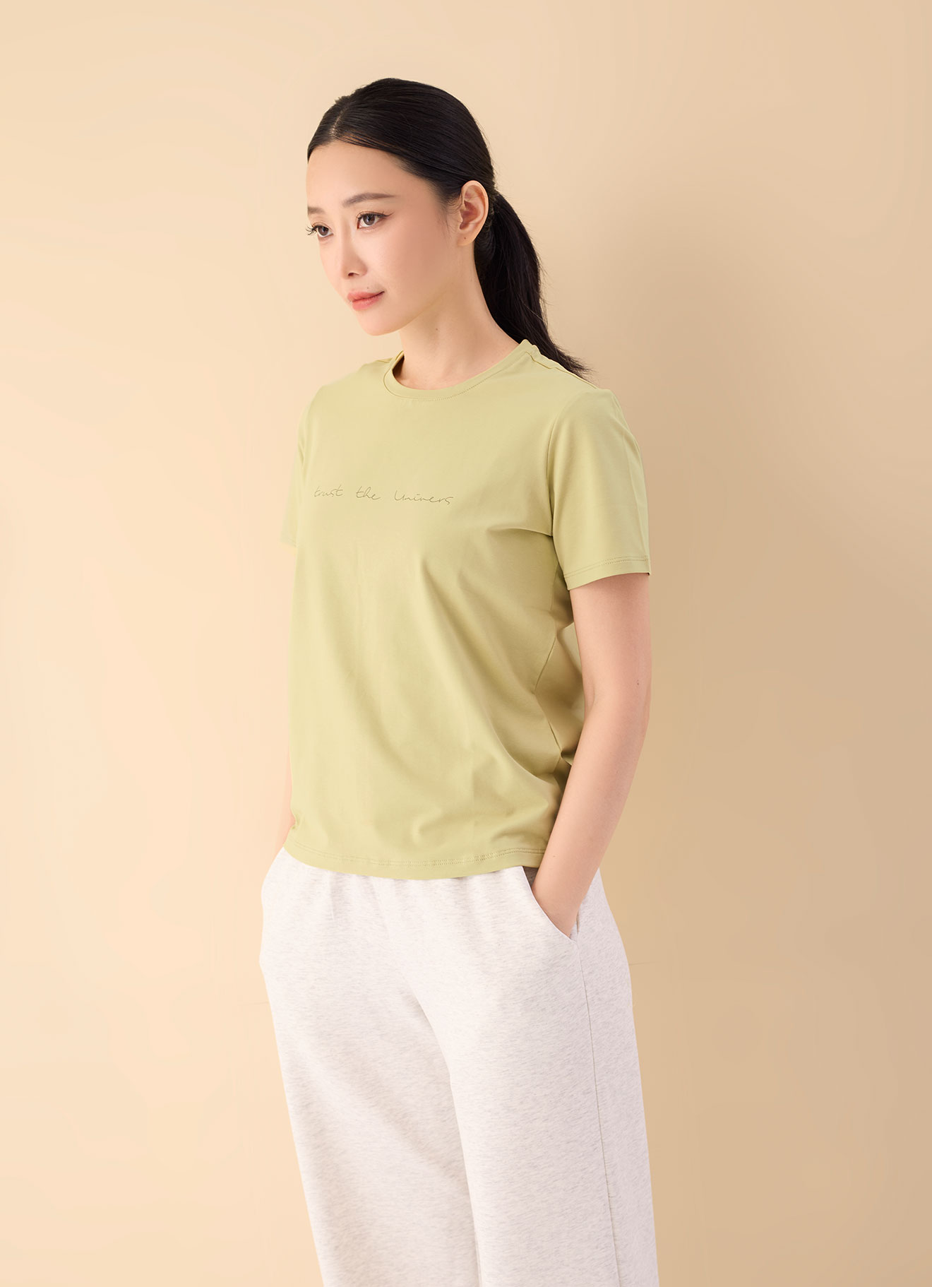 Pale-Green by Printed Blouse