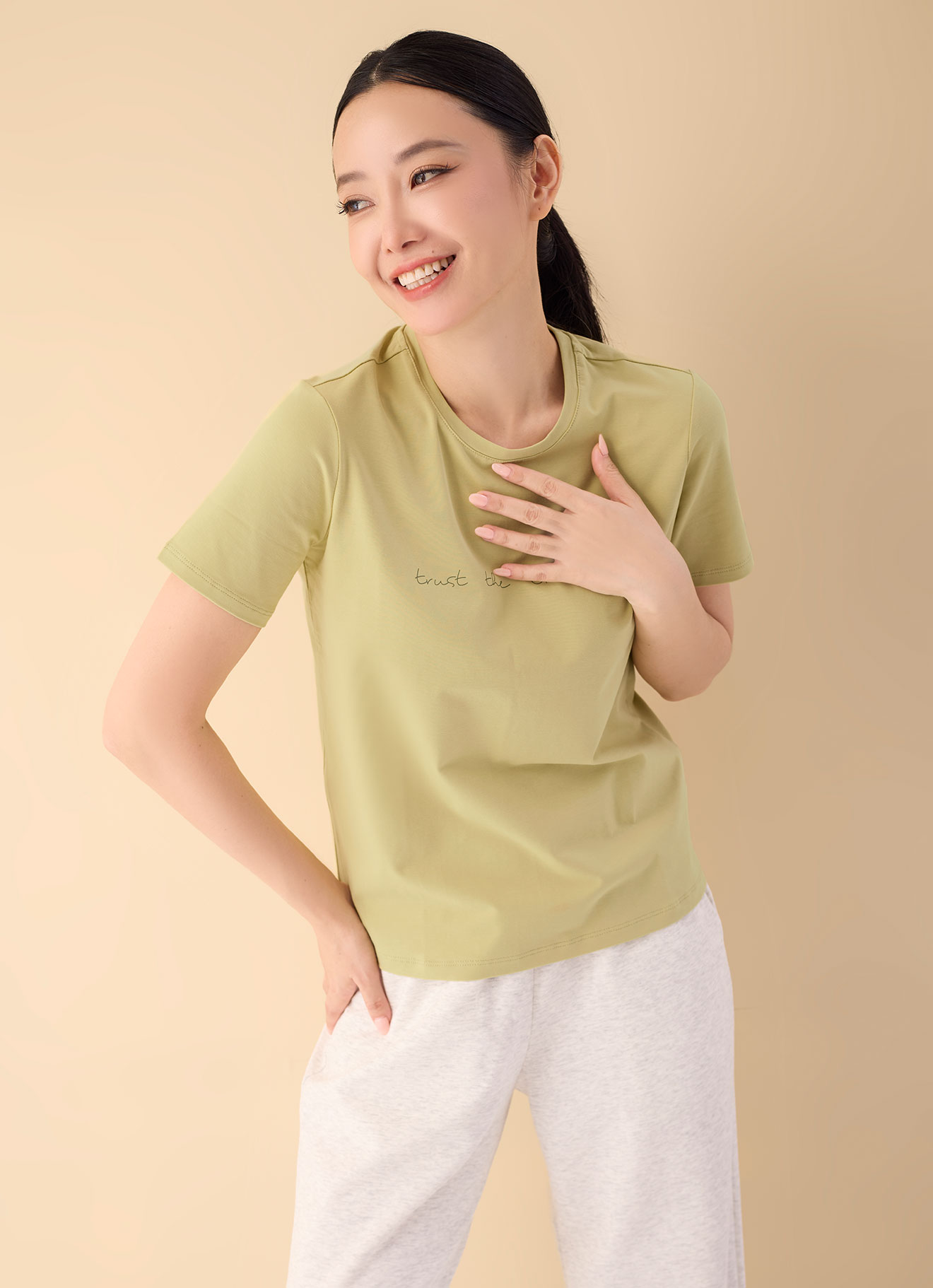 Pale-Green by Printed Blouse