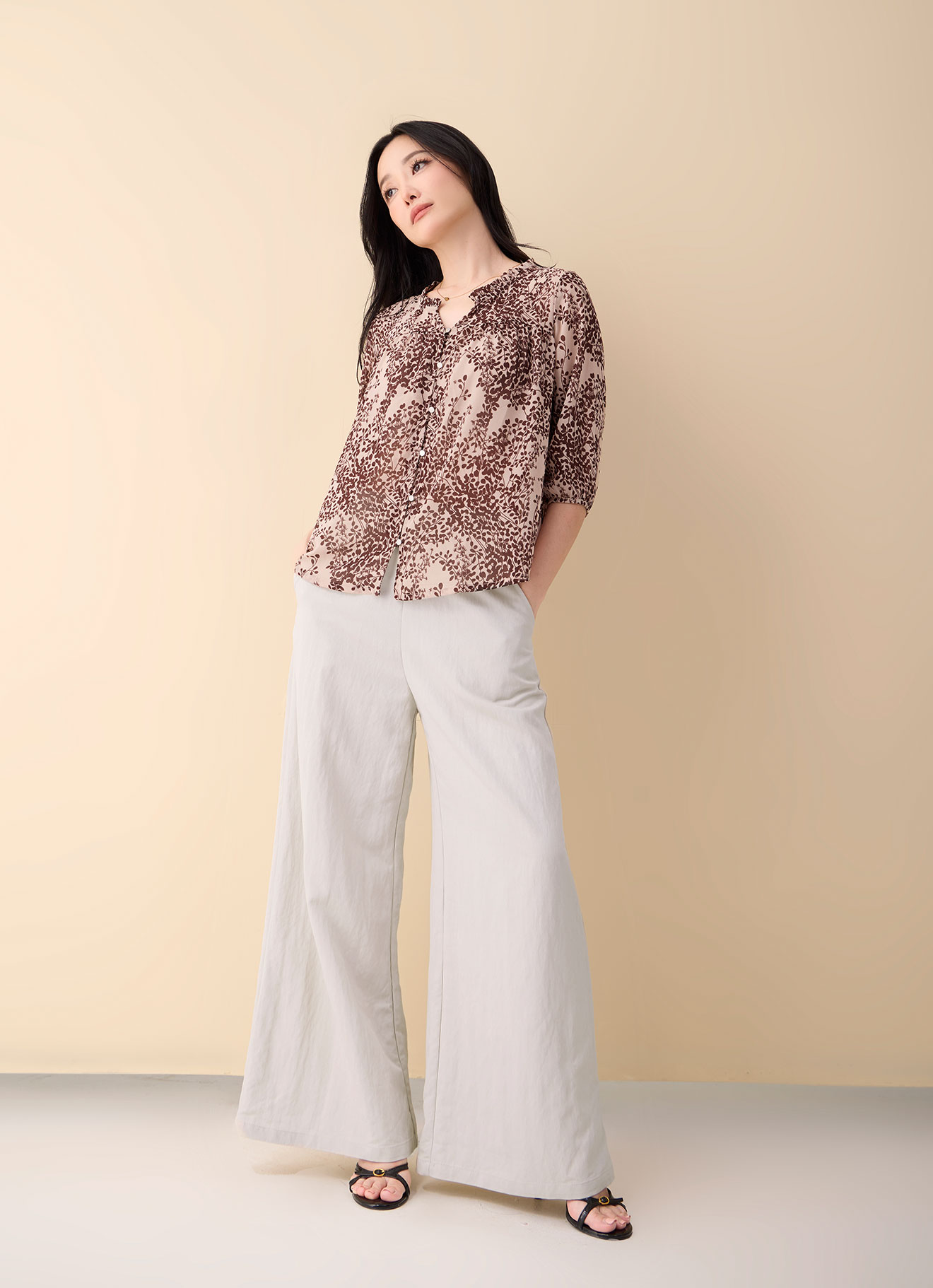 Pastel-Rose-Tan by Printed Blouse