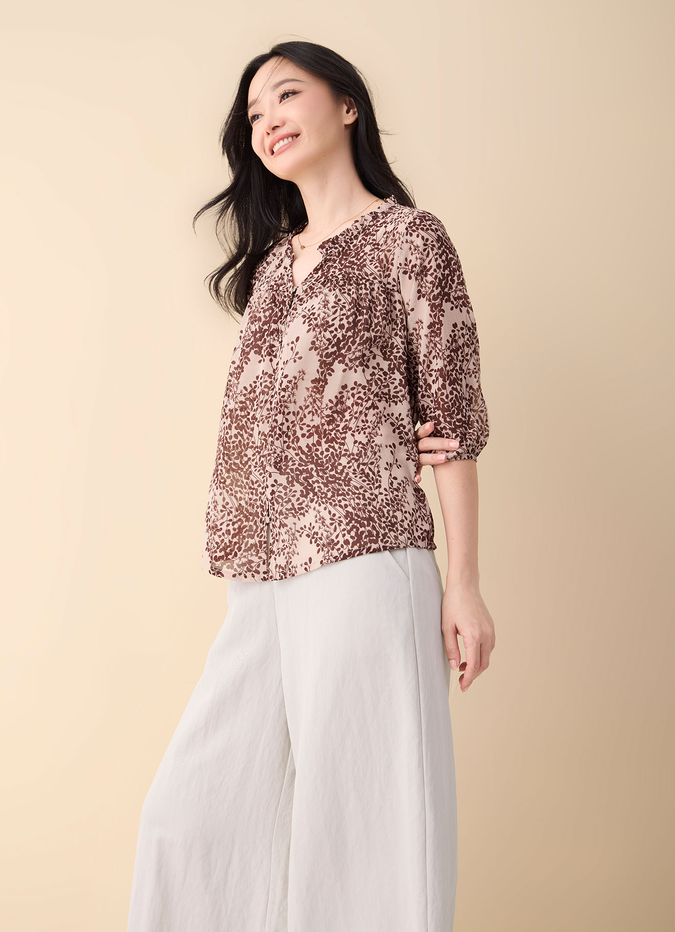 Pastel-Rose-Tan by Printed Blouse