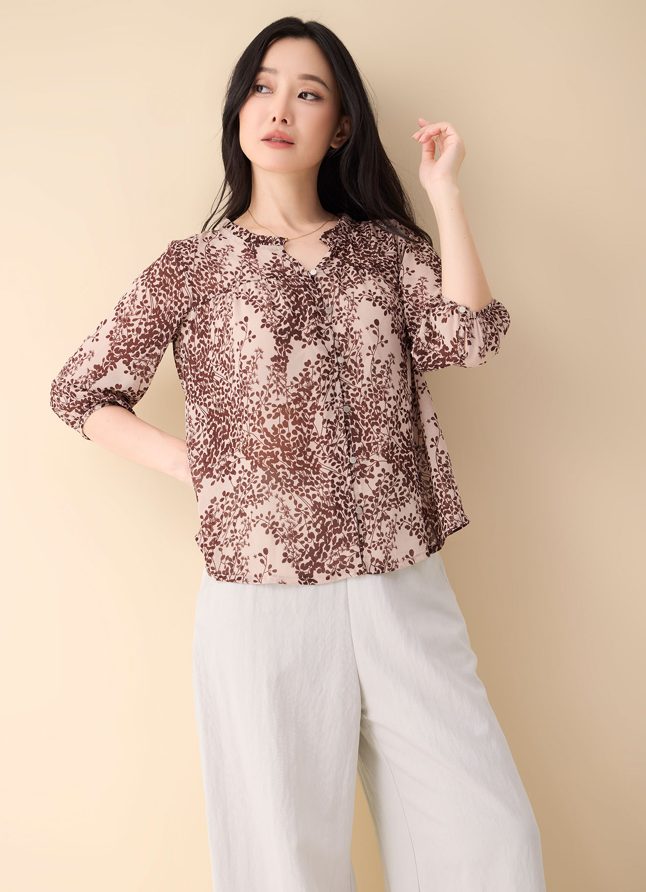 Pastel-Rose-Tan by Printed Blouse