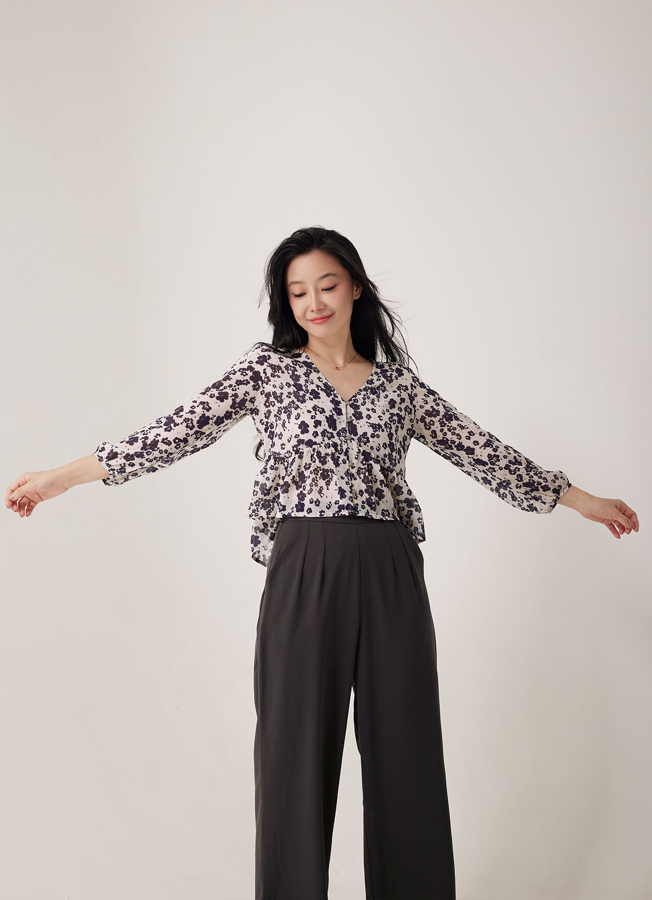 Pearled-Ivory  by V-Neck Blouse