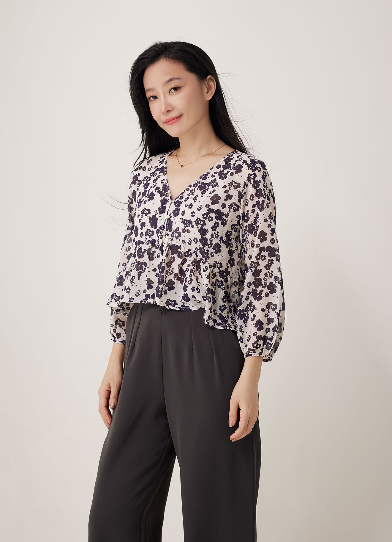 Pearled-Ivory  by V-Neck Blouse