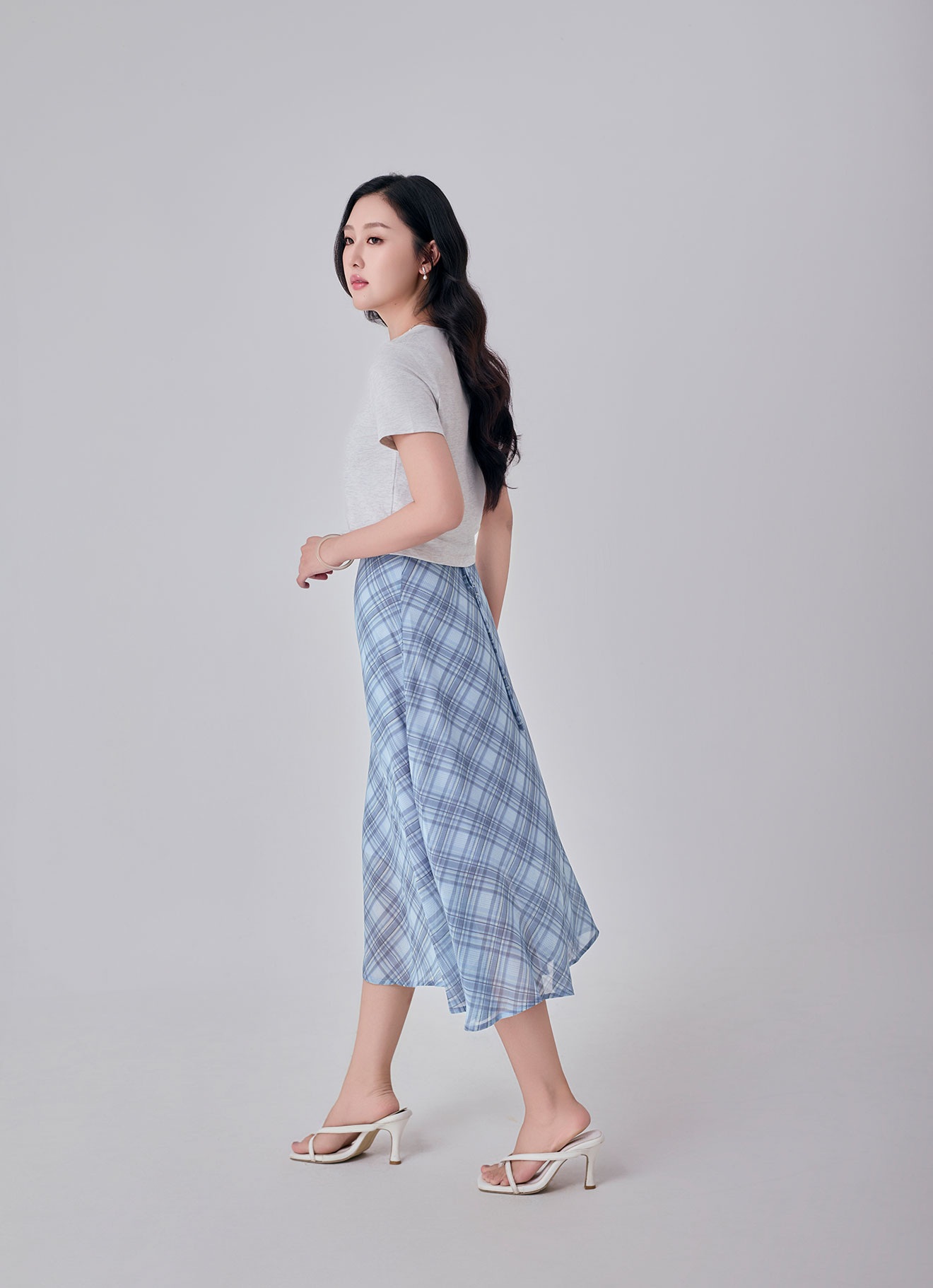 Powder-Blue by Printed Skirt