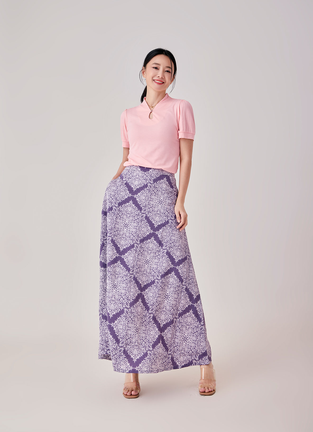 Purple-Sage by PRINTED LONG SKIRT