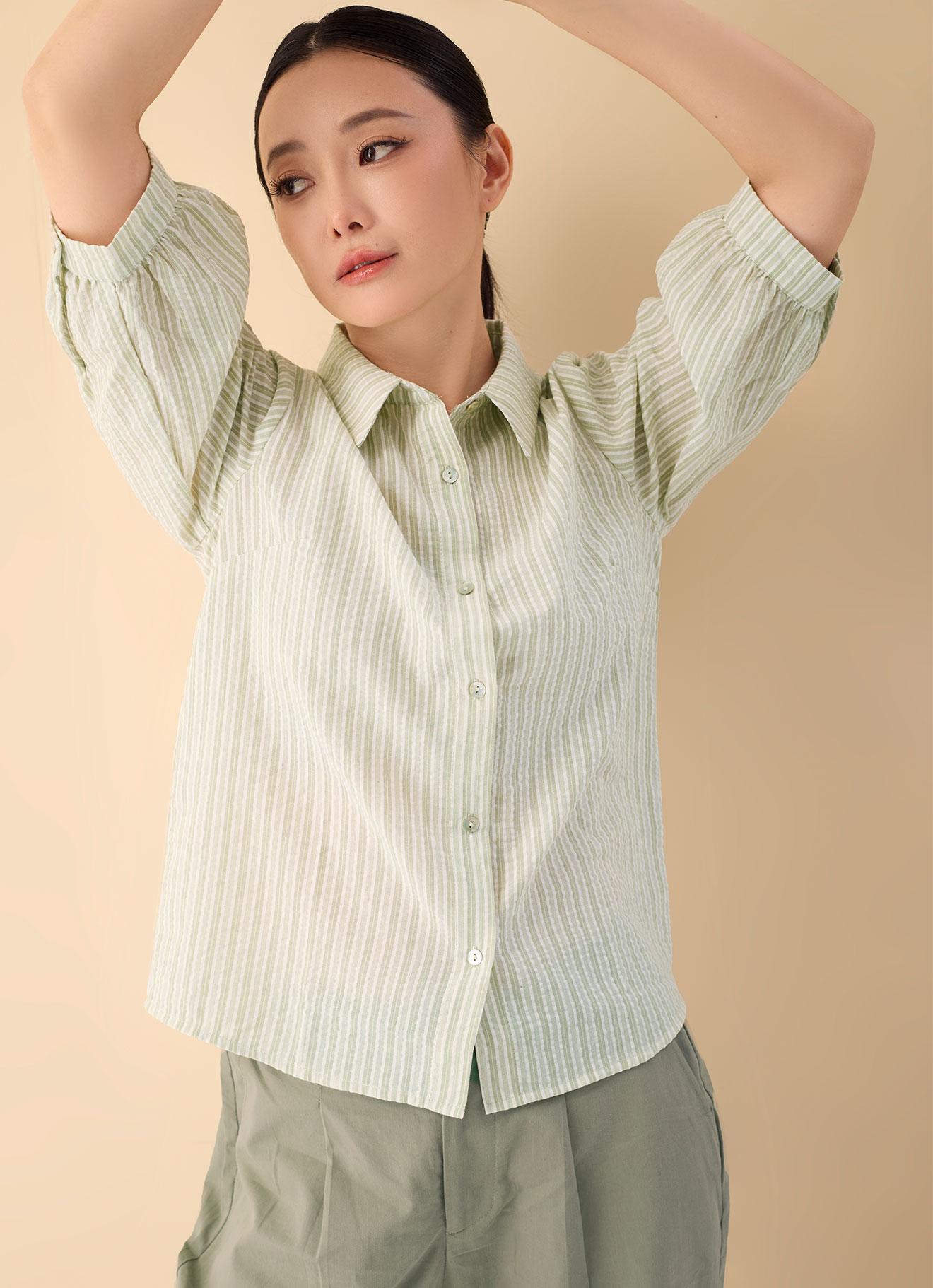 Quiet-Green by Shirt Collor Top