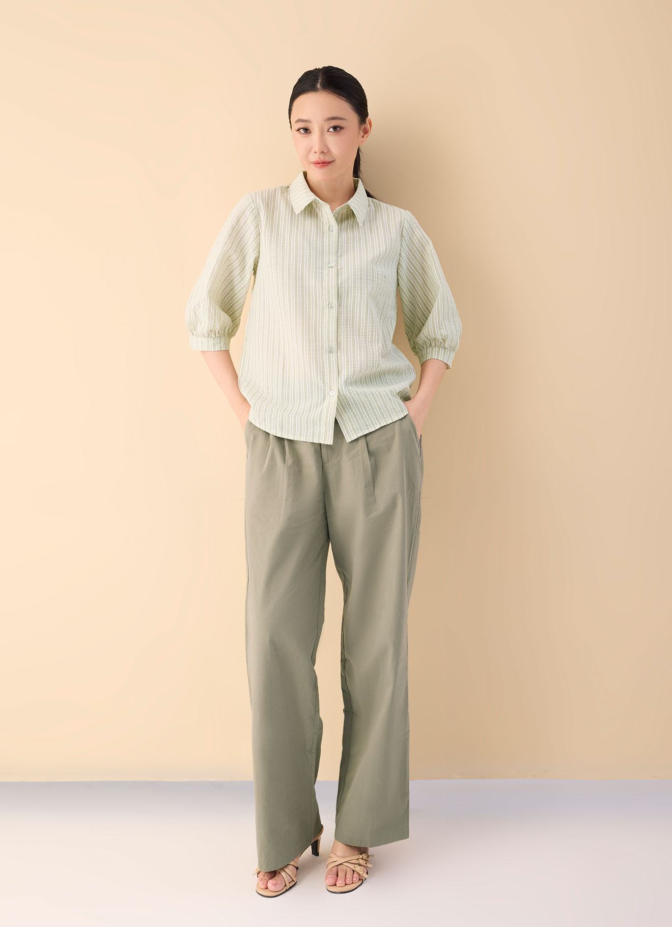 Quiet-Green by Shirt Collor Top