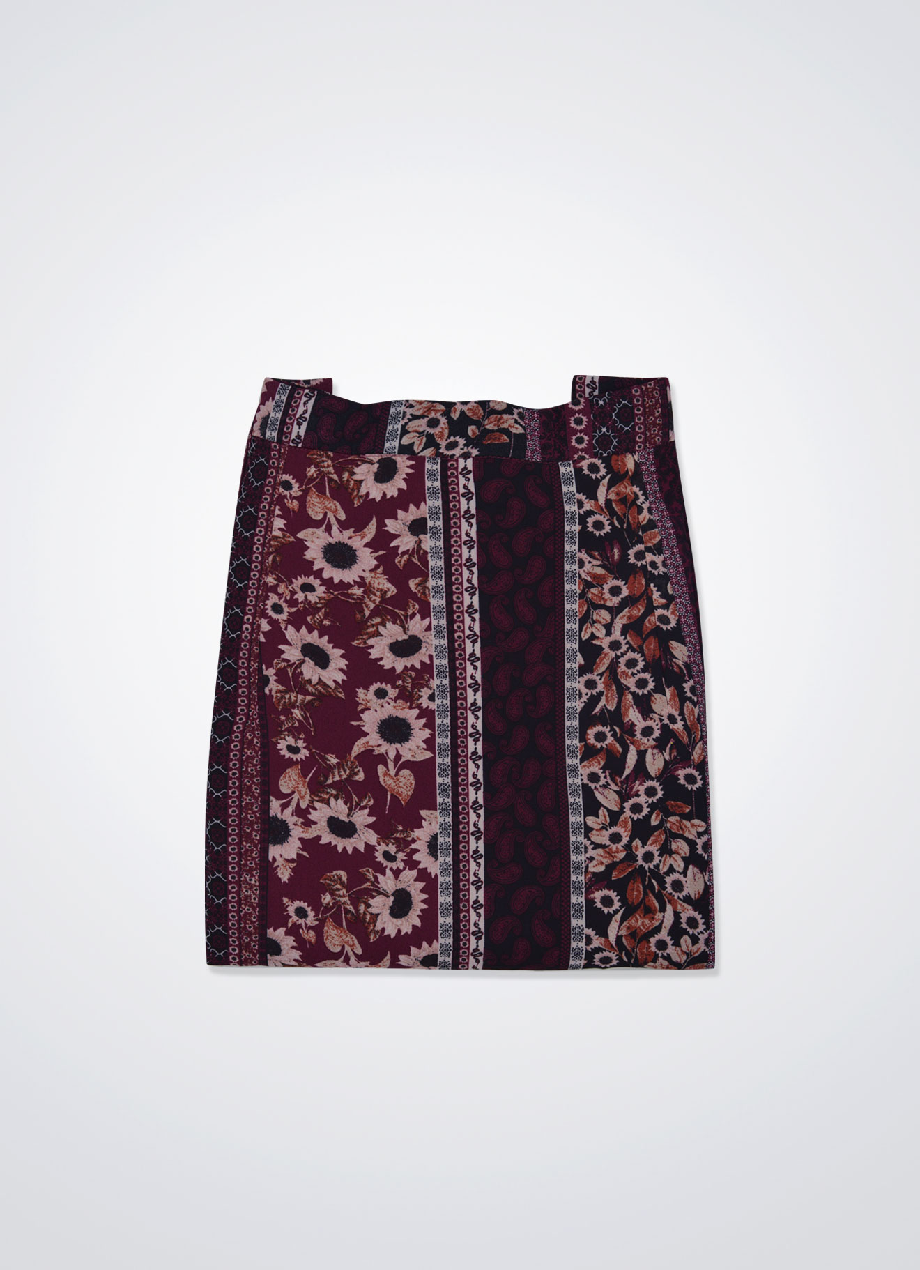 Red-Plum by Floral Printed Skirt